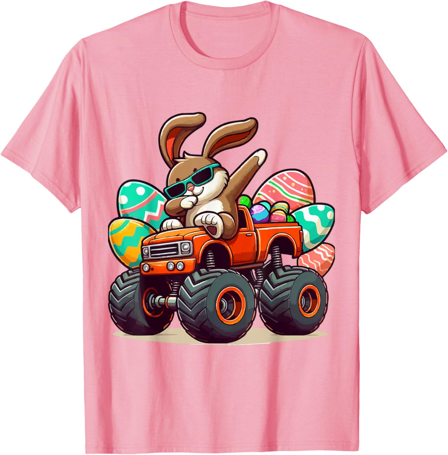 Dabbing Bunny Happy Easter Boys Kids Monster Truck Easter T-Shirt