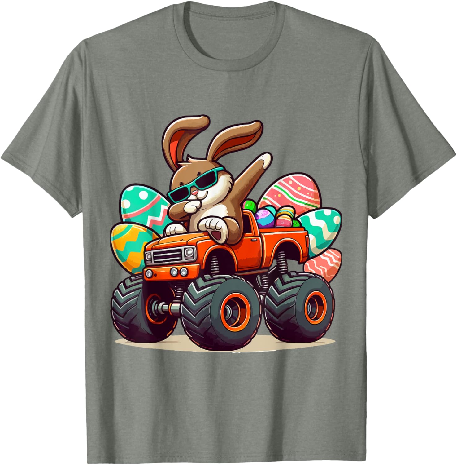 Dabbing Bunny Happy Easter Boys Kids Monster Truck Easter T-Shirt