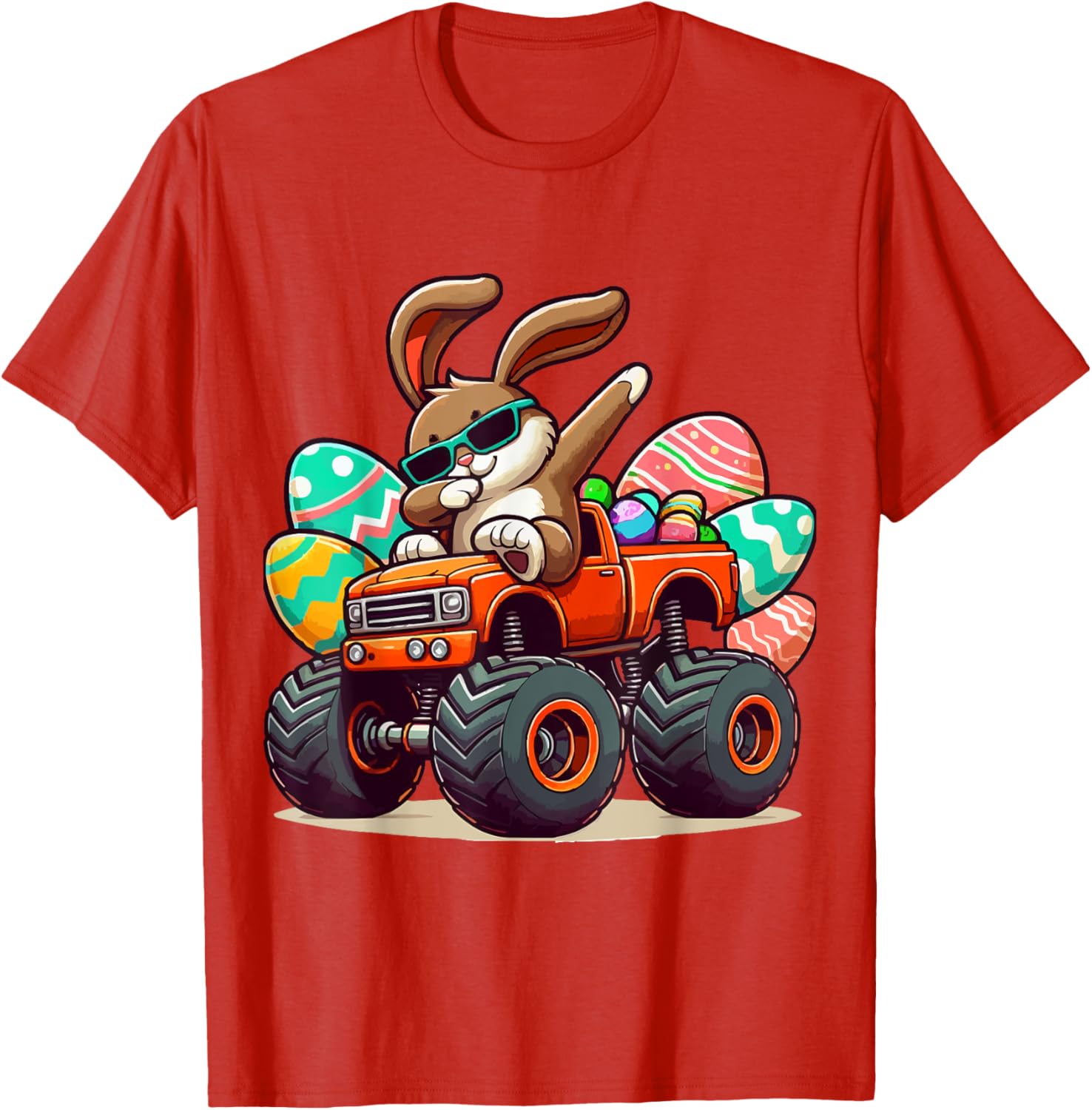 Dabbing Bunny Happy Easter Boys Kids Monster Truck Easter T-Shirt