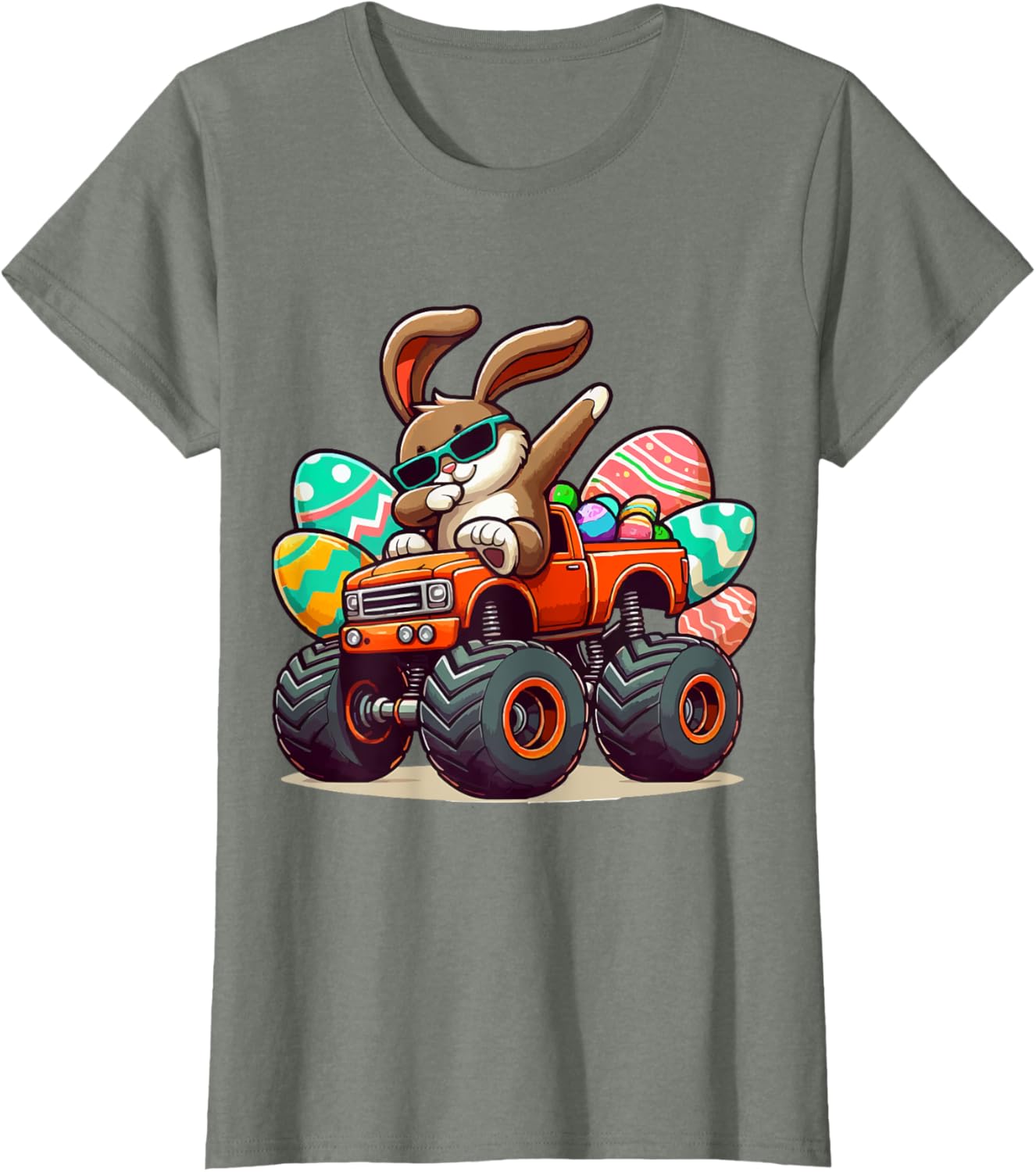 Dabbing Bunny Happy Easter Boys Kids Monster Truck Easter T-Shirt