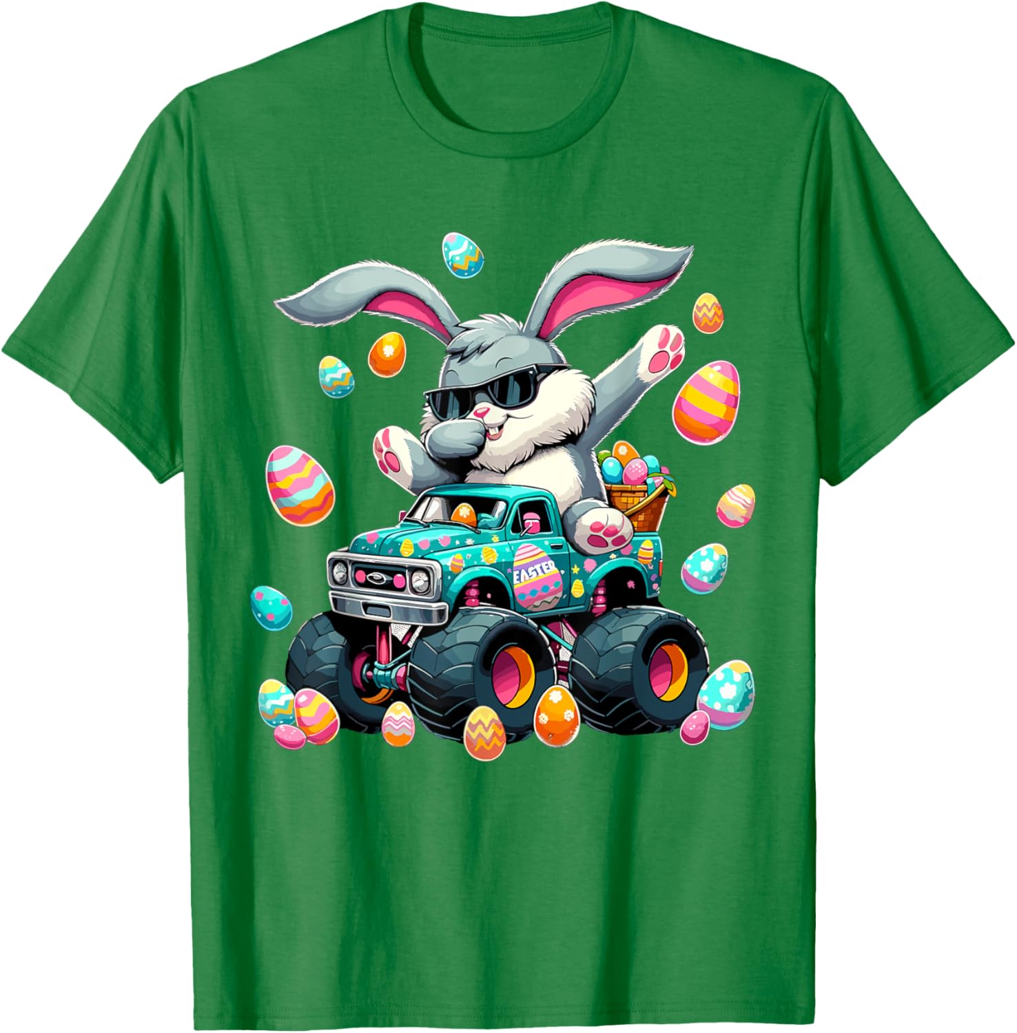 Dabbing Bunny Happy Easter Boys Kids Monster Truck Easter T-Shirt