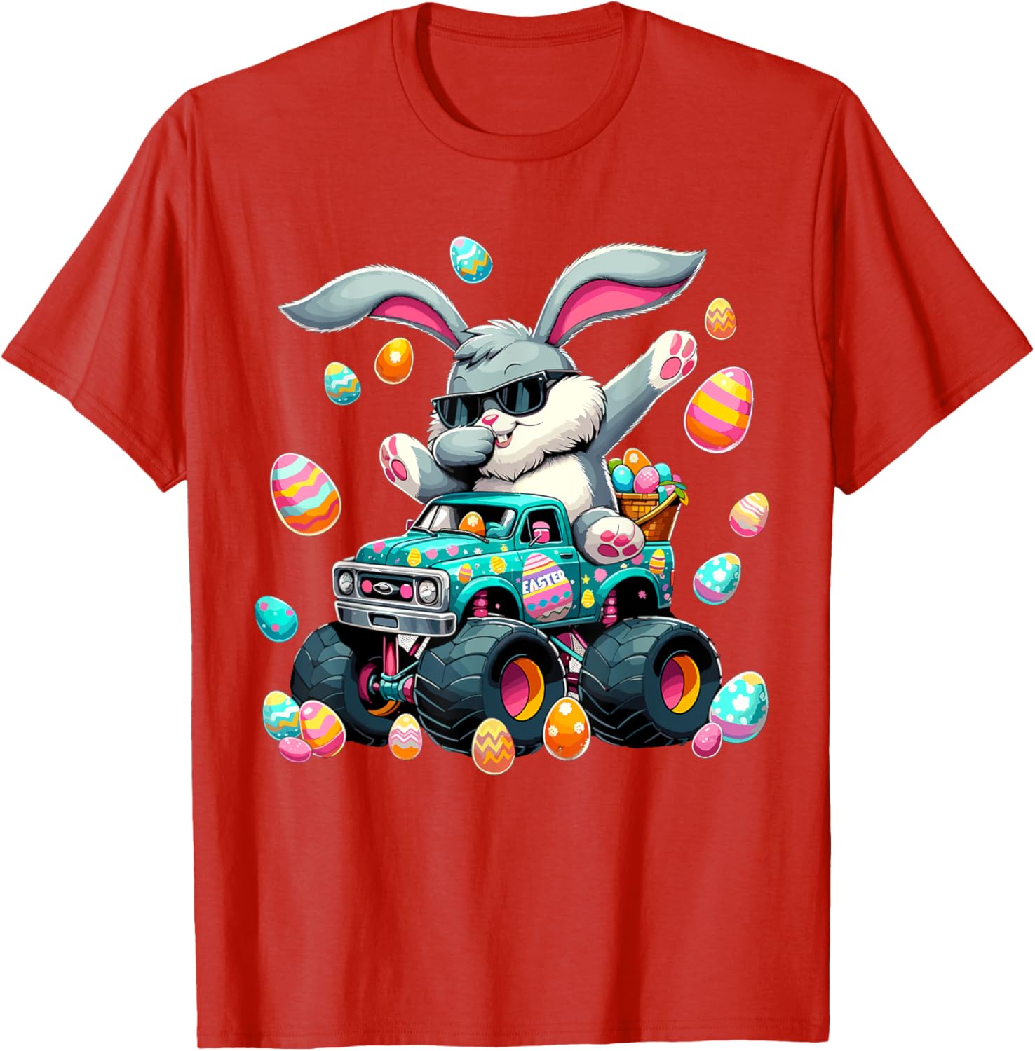 Dabbing Bunny Happy Easter Boys Kids Monster Truck Easter T-Shirt