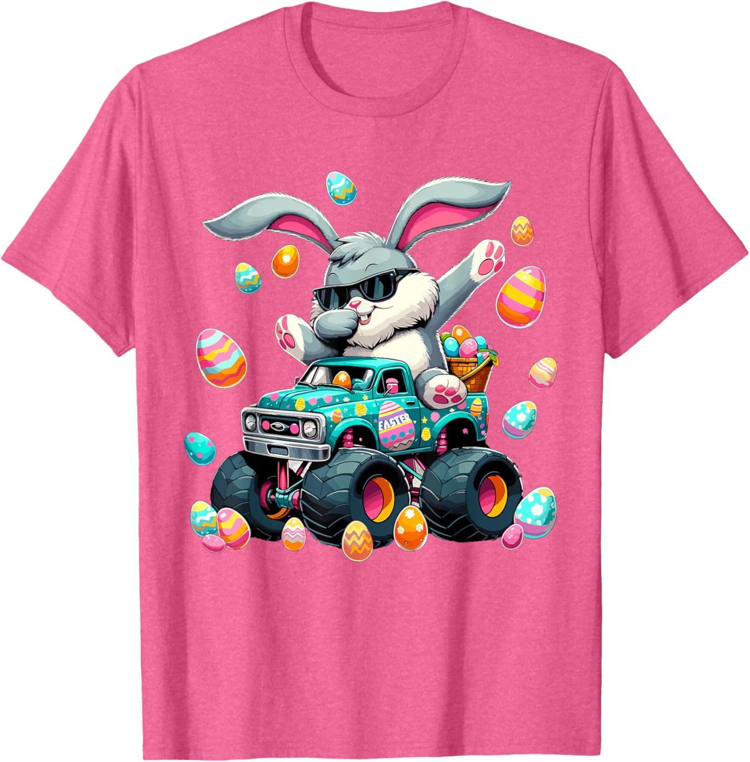 Dabbing Bunny Happy Easter Boys Kids Monster Truck Easter T-Shirt