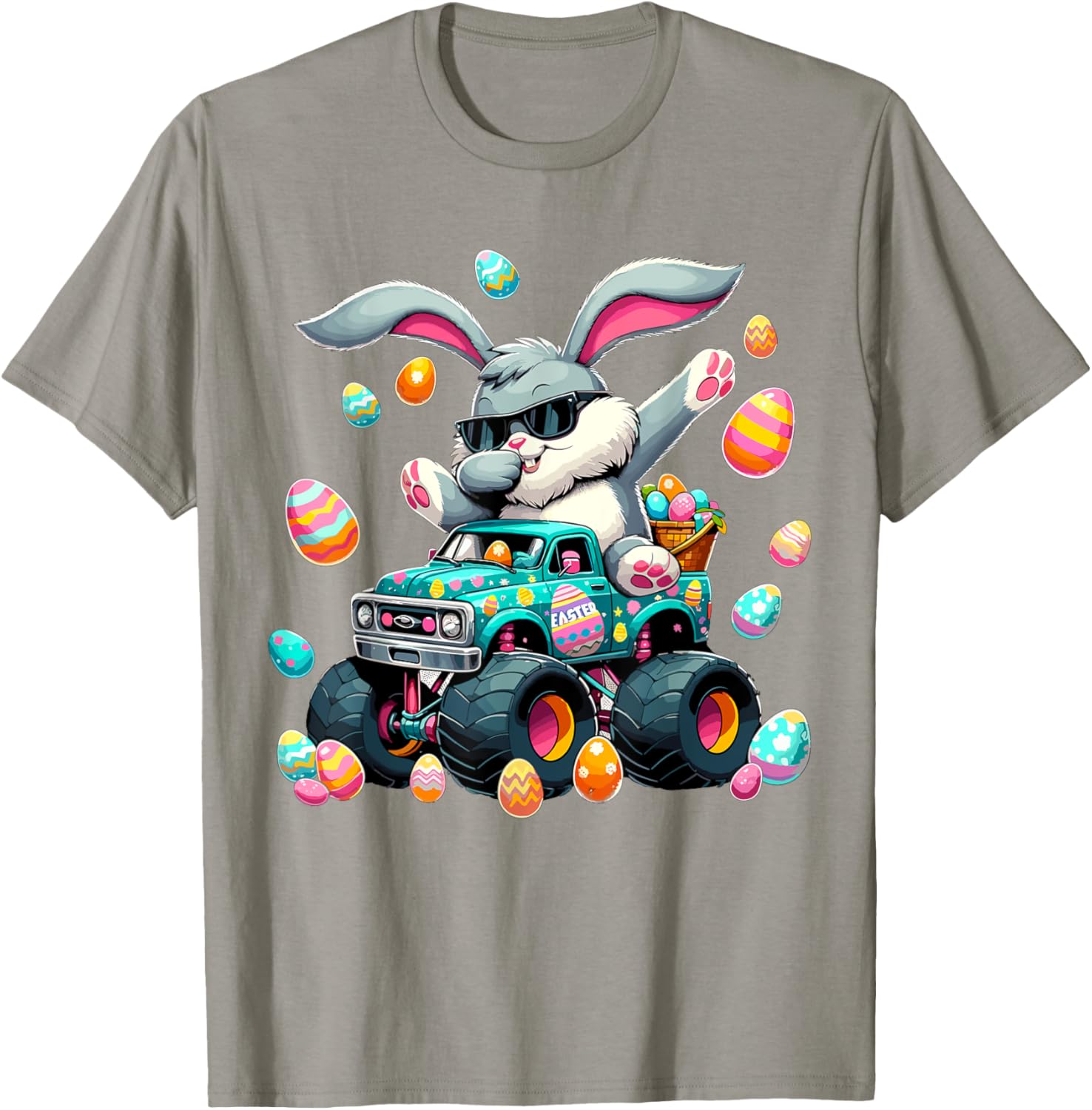 Dabbing Bunny Happy Easter Boys Kids Monster Truck Easter T-Shirt