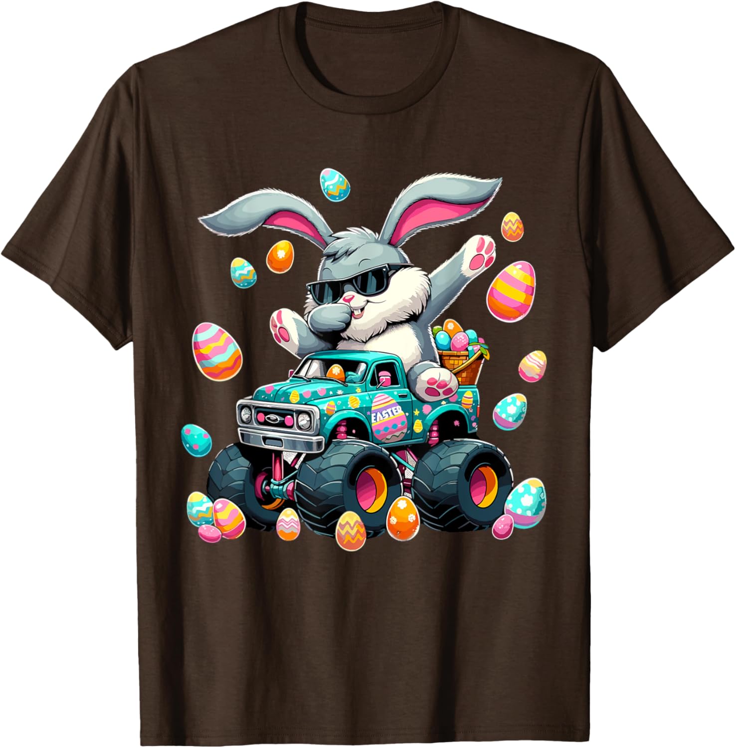 Dabbing Bunny Happy Easter Boys Kids Monster Truck Easter T-Shirt