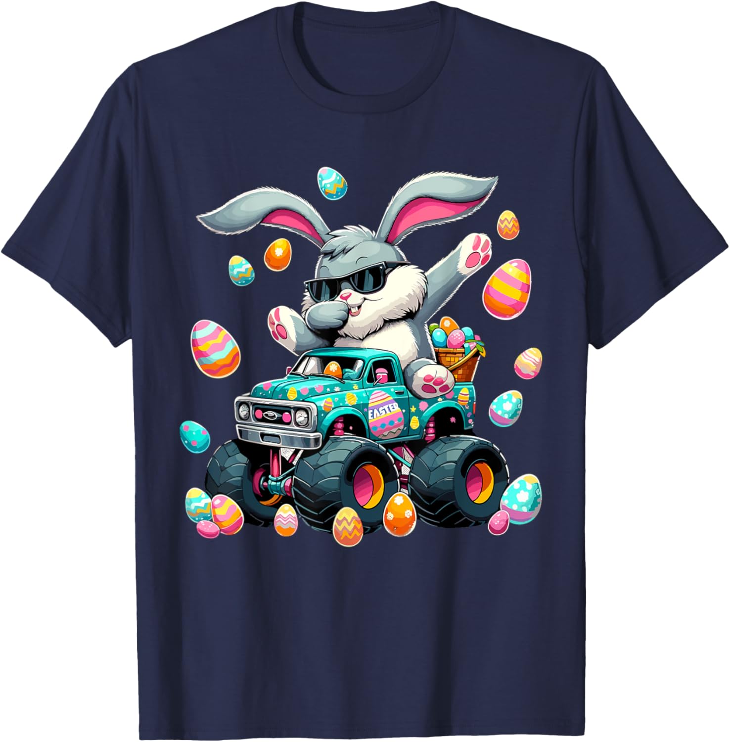 Dabbing Bunny Happy Easter Boys Kids Monster Truck Easter T-Shirt