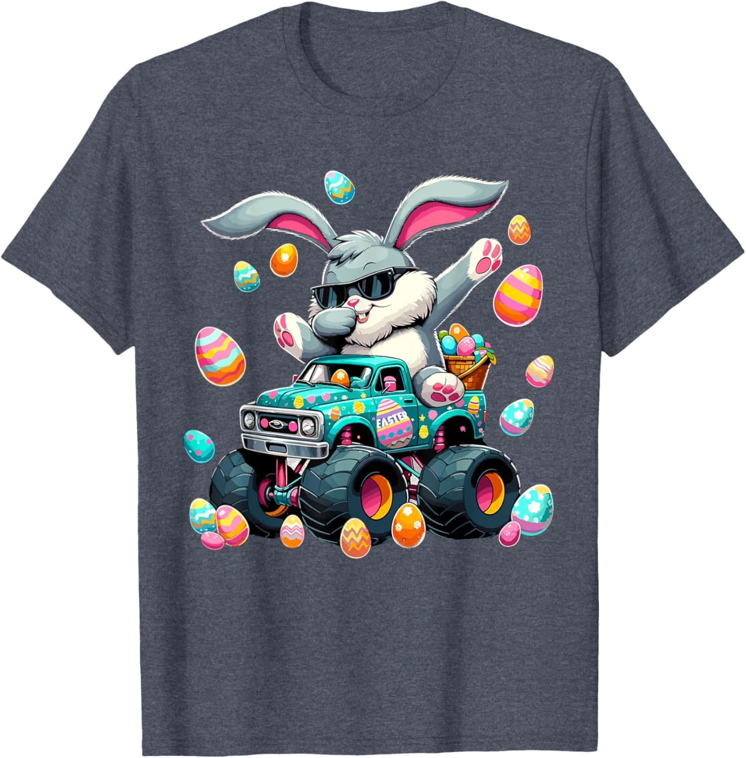 Dabbing Bunny Happy Easter Boys Kids Monster Truck Easter T-Shirt