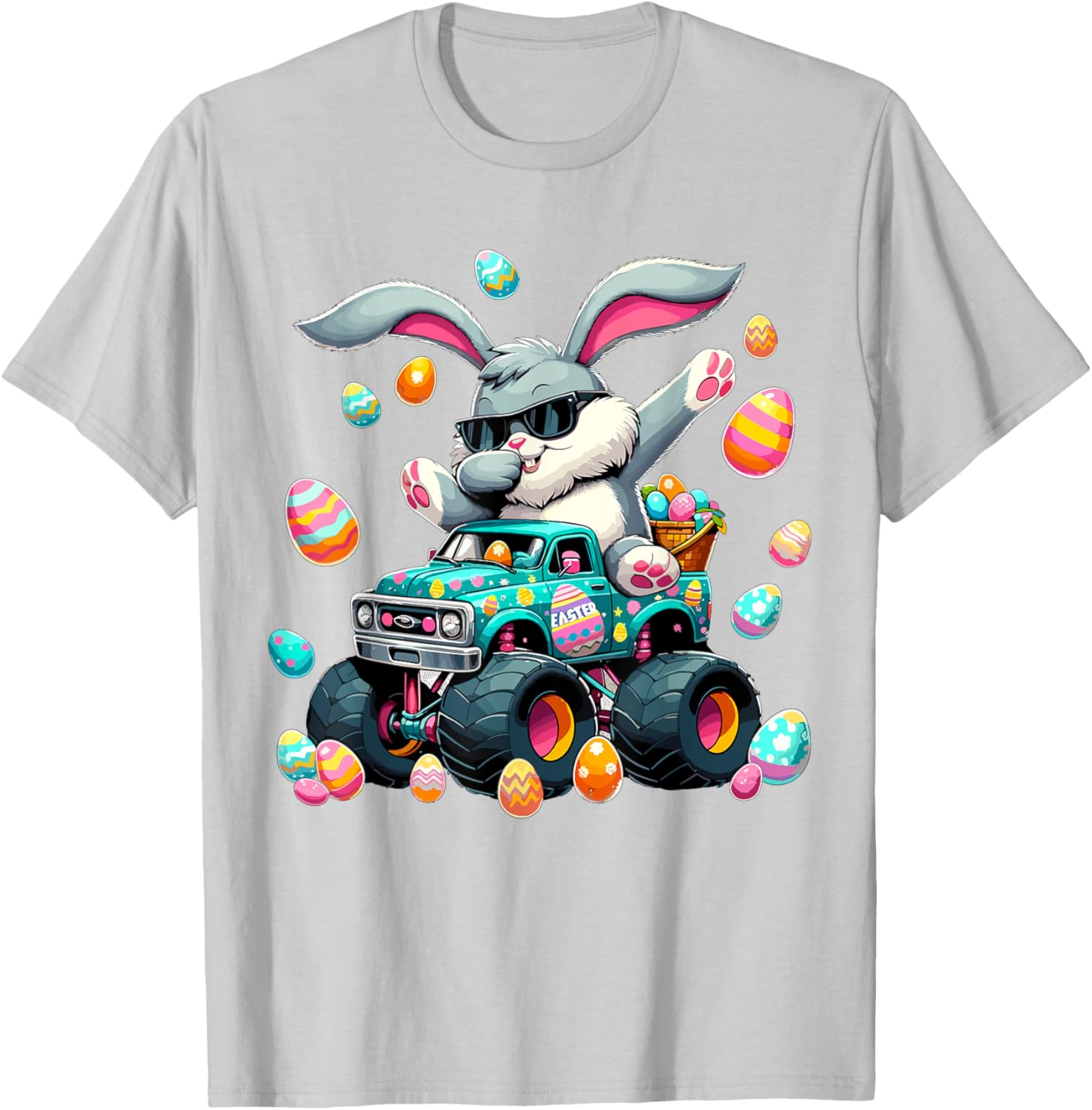 Dabbing Bunny Happy Easter Boys Kids Monster Truck Easter T-Shirt