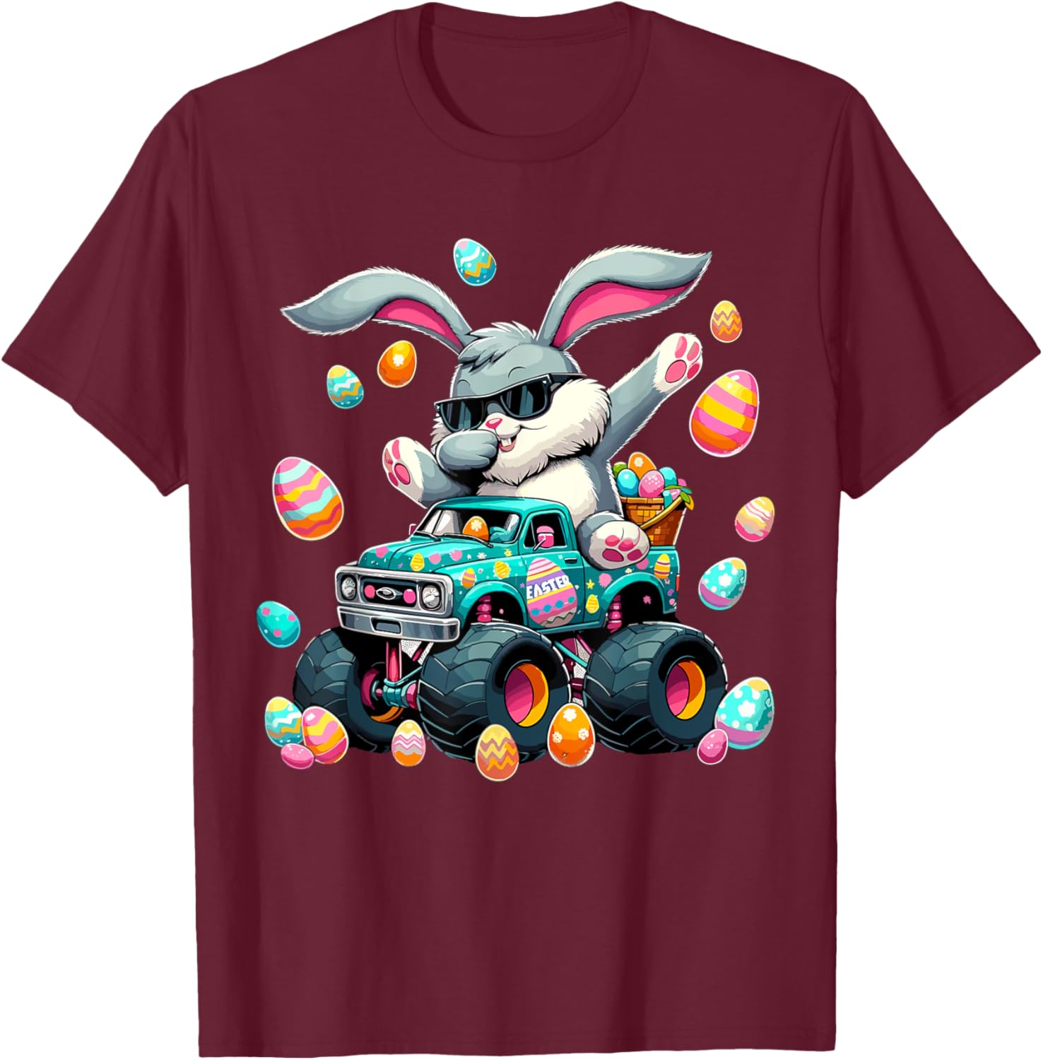 Dabbing Bunny Happy Easter Boys Kids Monster Truck Easter T-Shirt