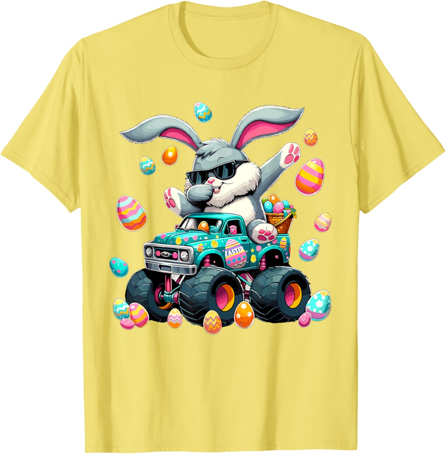 Dabbing Bunny Happy Easter Boys Kids Monster Truck Easter T-Shirt