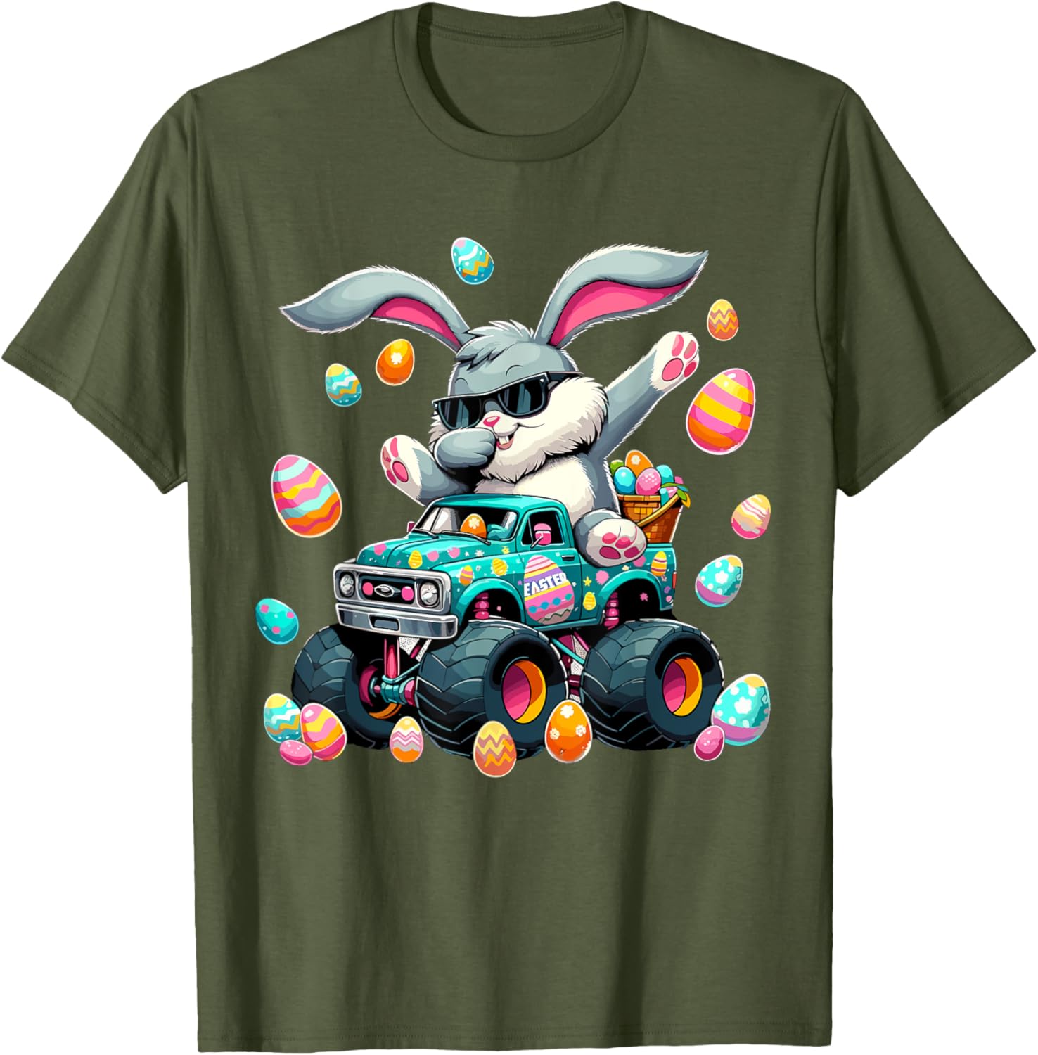 Dabbing Bunny Happy Easter Boys Kids Monster Truck Easter T-Shirt