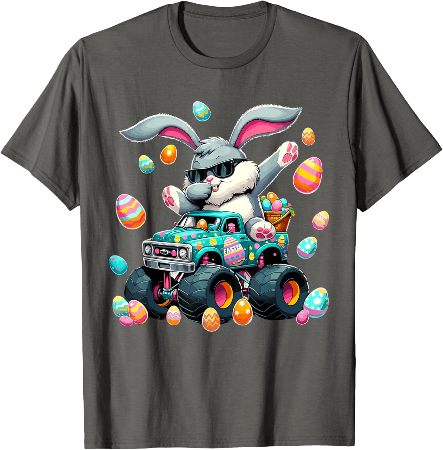 Dabbing Bunny Happy Easter Boys Kids Monster Truck Easter T-Shirt