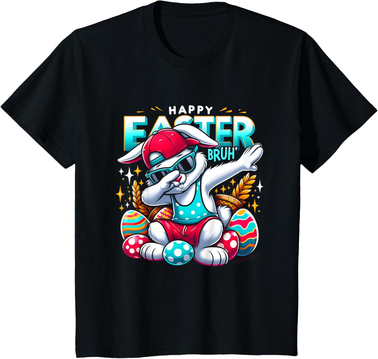 Dabbing Bunny Happy Easter Bruh Funny Dab Boy Christian Eggs T-Shirt