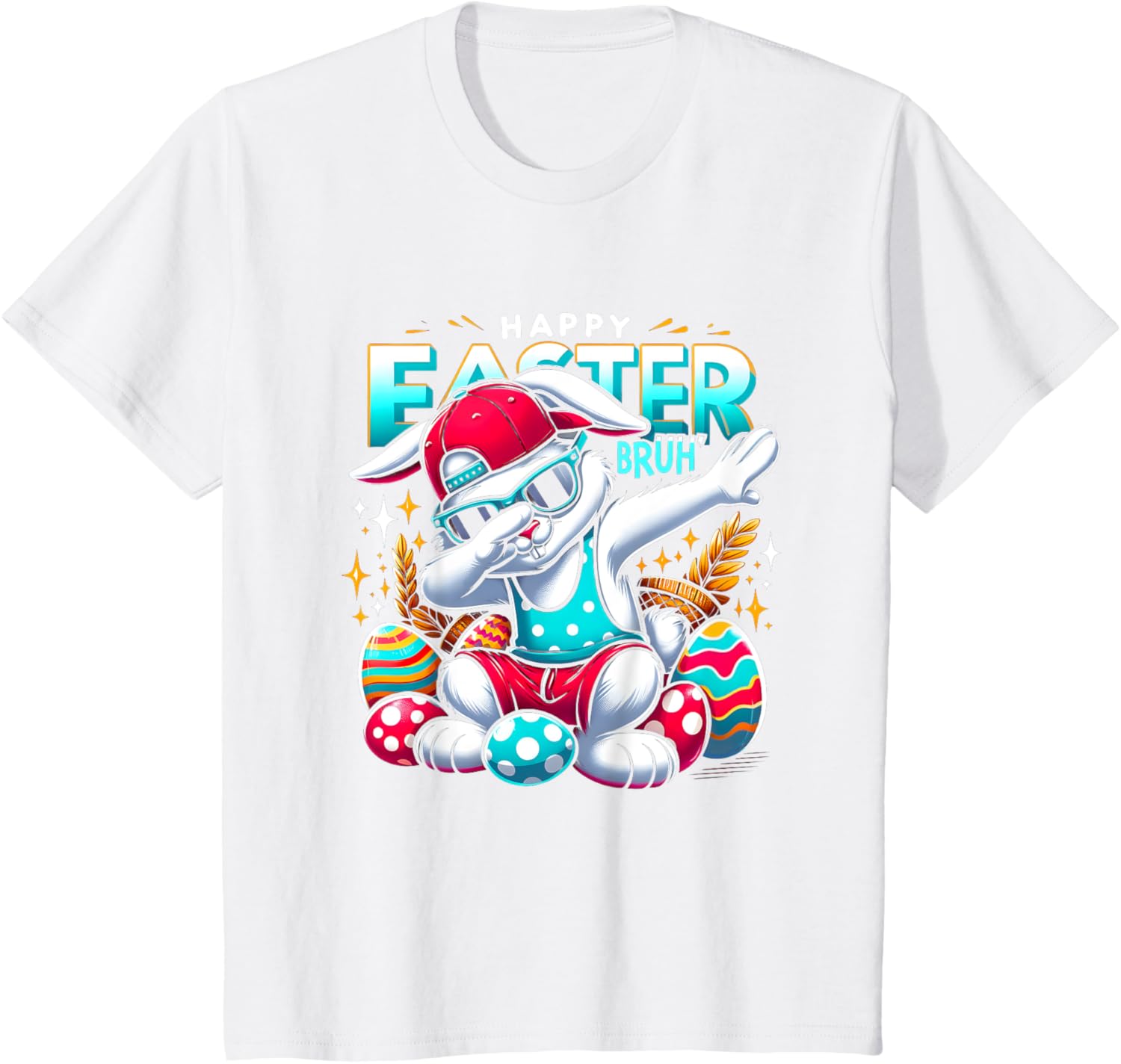 Dabbing Bunny Happy Easter Bruh Funny Dab Boy Christian Eggs T-Shirt