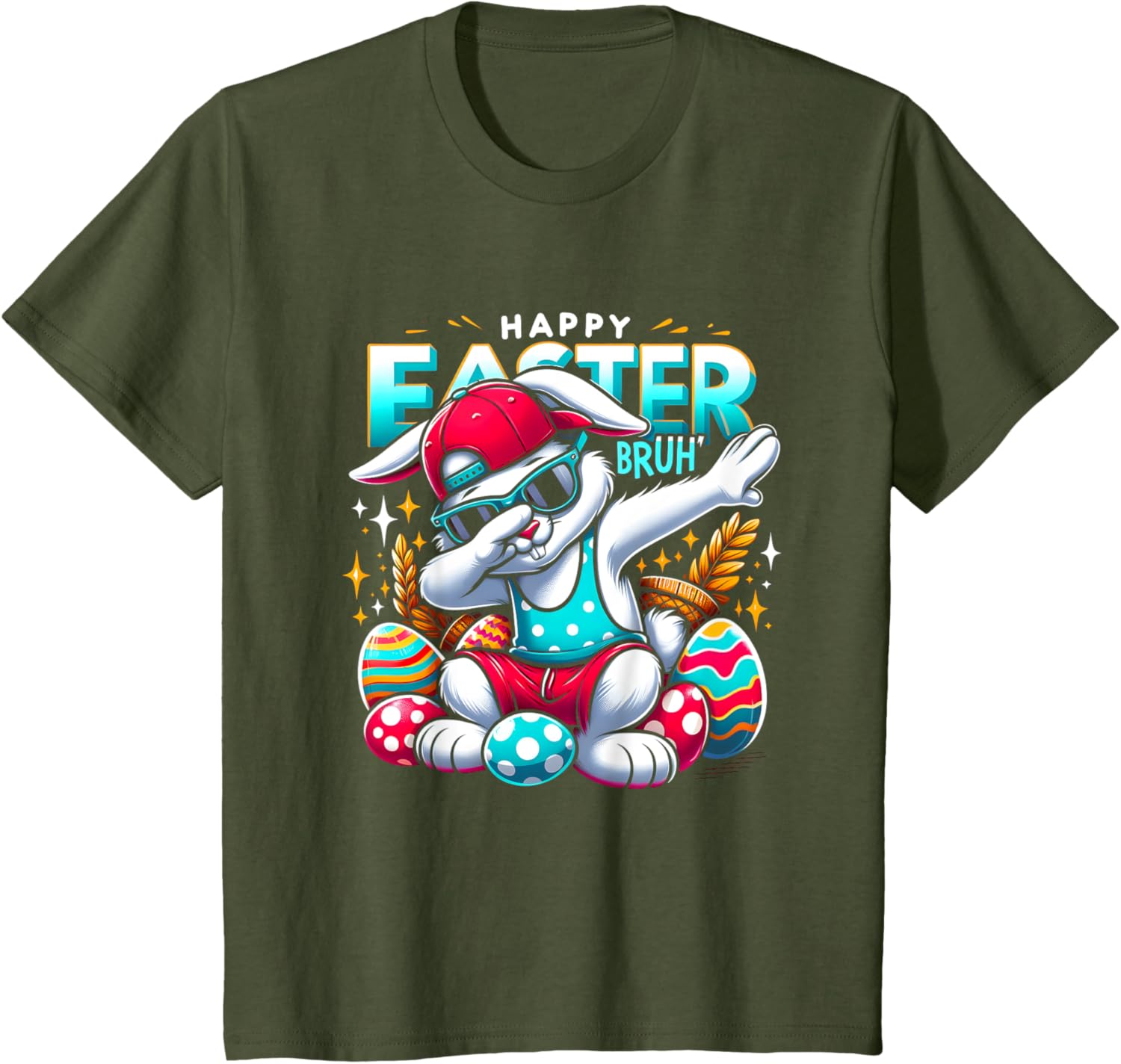 Dabbing Bunny Happy Easter Bruh Funny Dab Boy Christian Eggs T-Shirt