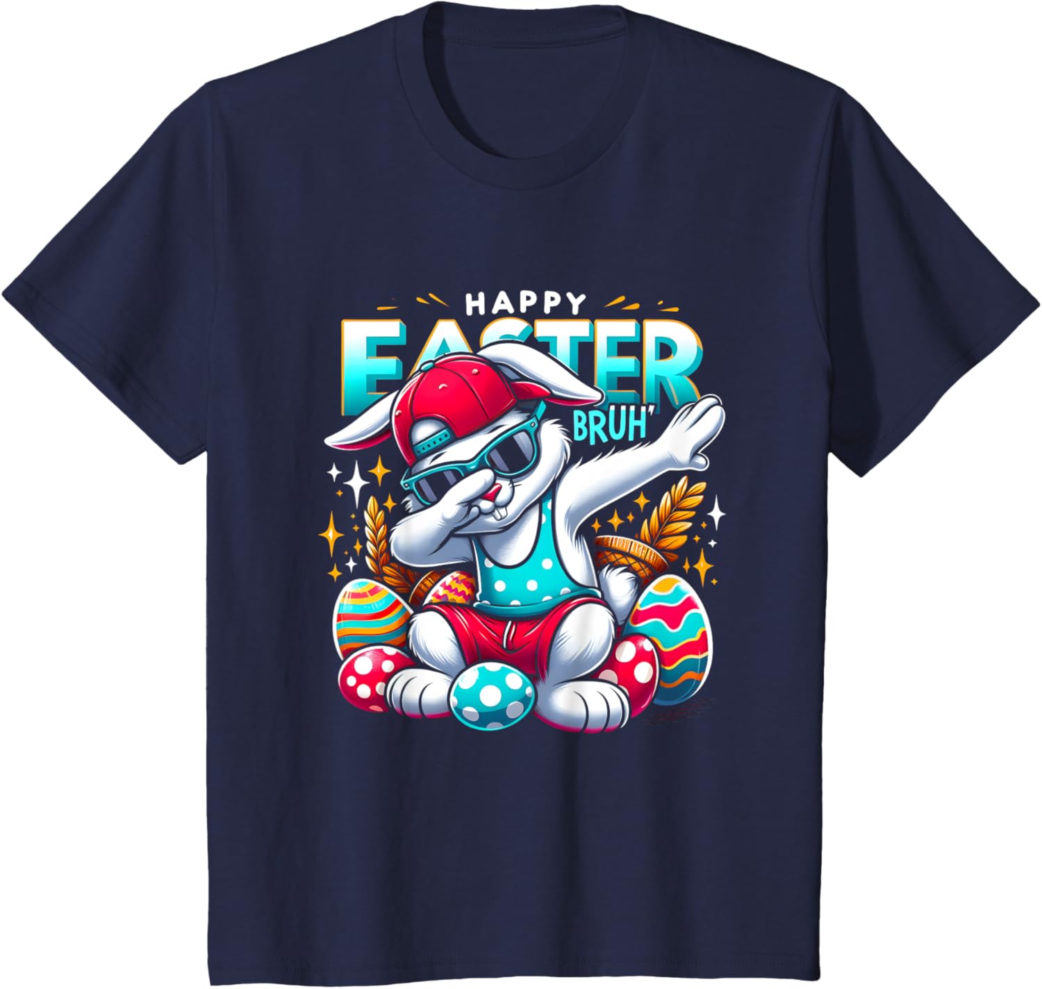 Dabbing Bunny Happy Easter Bruh Funny Dab Boy Christian Eggs T-Shirt