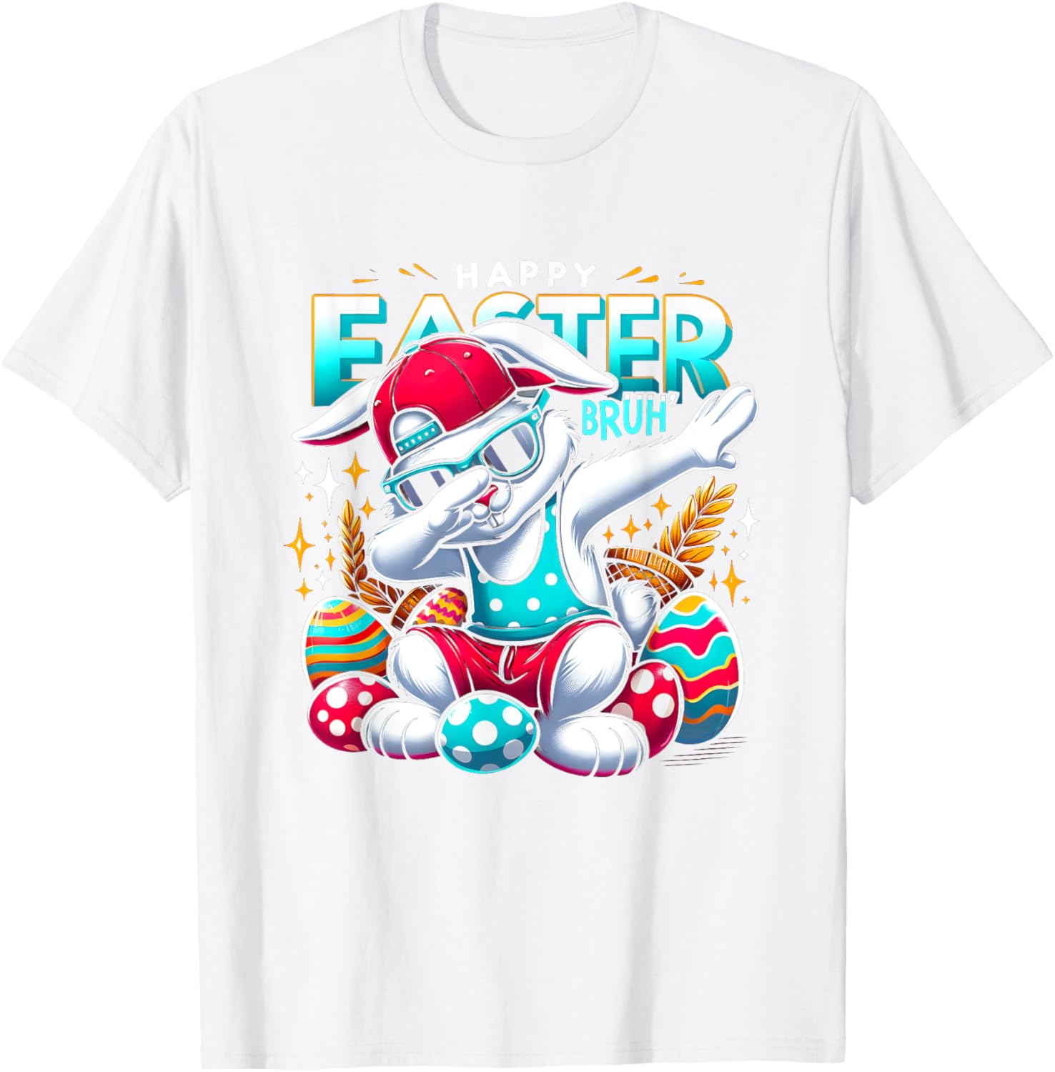 Dabbing Bunny Happy Easter Bruh Funny Dab Boy Christian Eggs T-Shirt