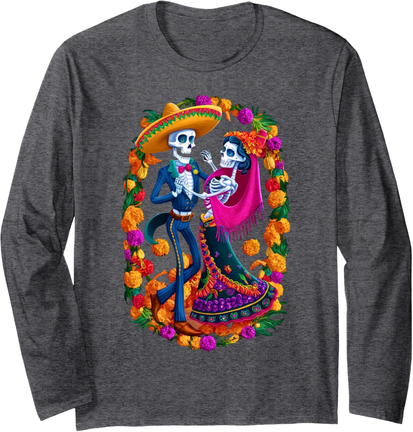 Day Of The Dead Dia De Los Muertos Skeletons Dancing Mexican Long Sleeve T-Shirt