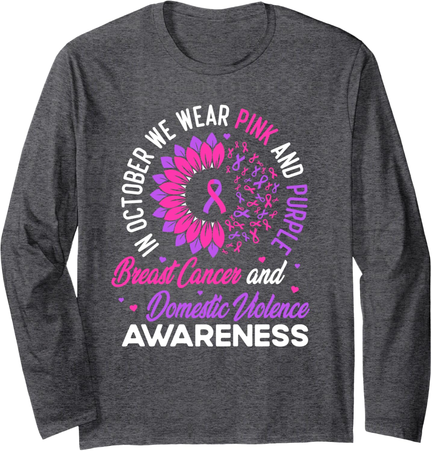 Domestic Violence and Breast Cancer Awareness Sunflower Long Sleeve T-Shirt