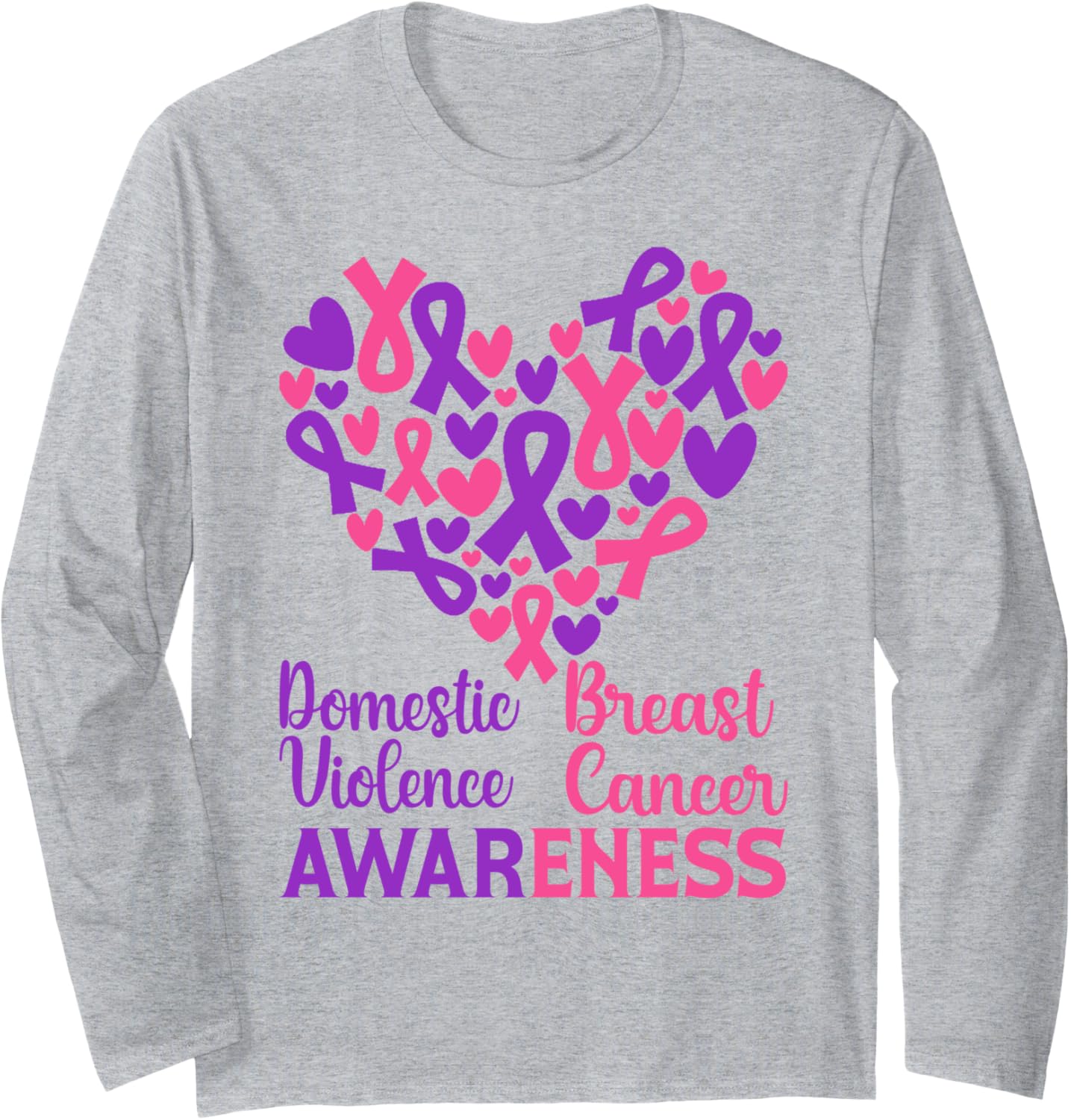 Domestic Violence & Breast Cancer Awareness Month Warrior Long Sleeve T-Shirt