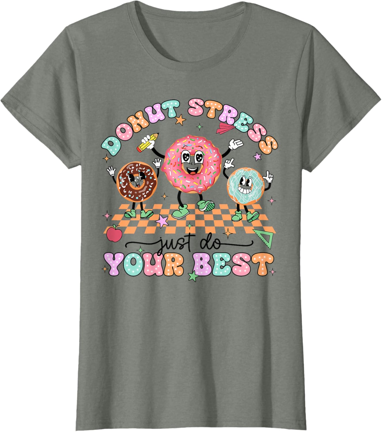 Donut Stress Just Do Your Best Test Day Teachers Kids Groovy T-Shirt