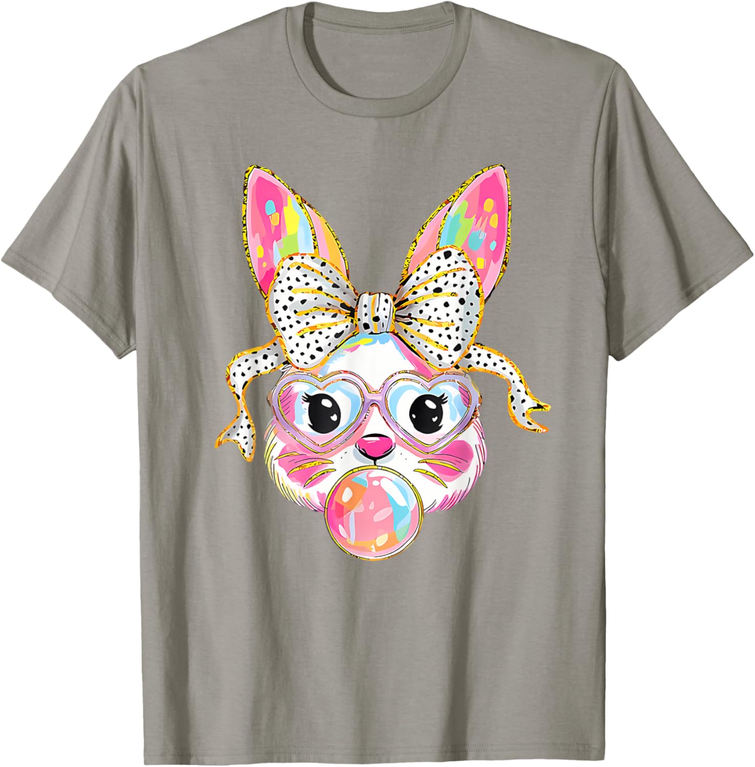 Dy Cute Bunny Face Tie Dye Glasses Coquette Bow Easter Day T-Shirt