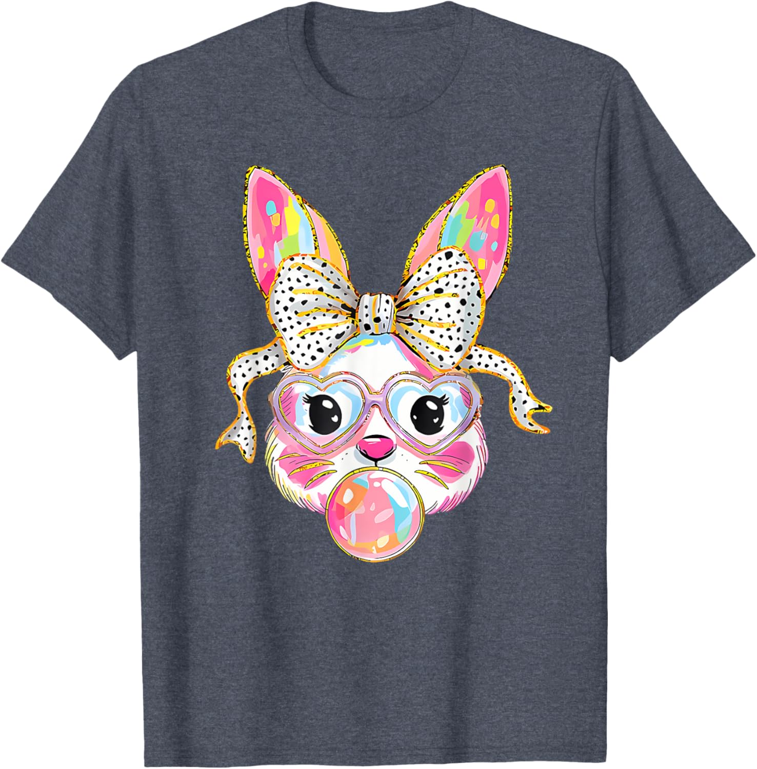 Dy Cute Bunny Face Tie Dye Glasses Coquette Bow Easter Day T-Shirt