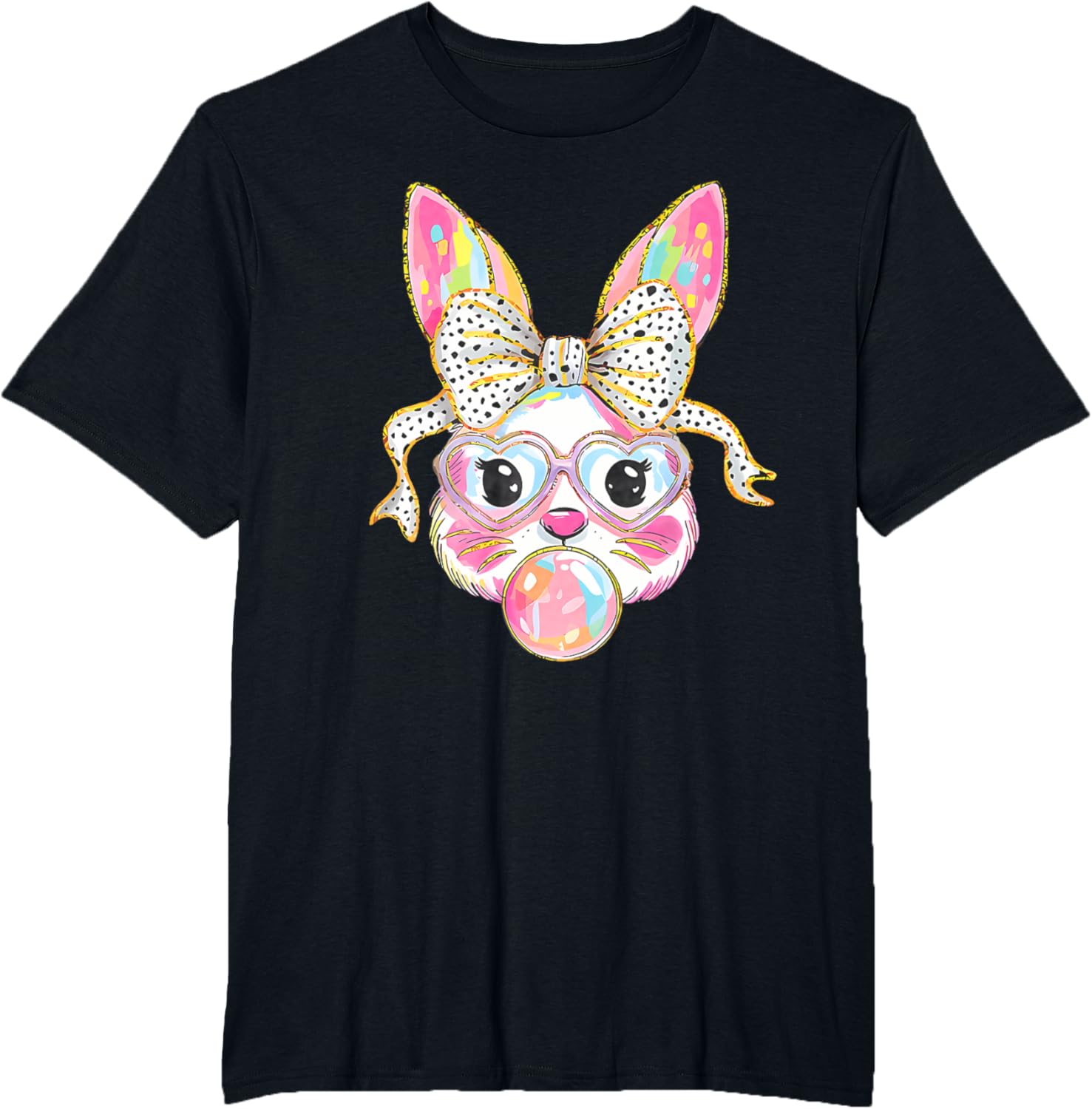 Dy Cute Bunny Face Tie Dye Glasses Coquette Bow Easter Day T-Shirt