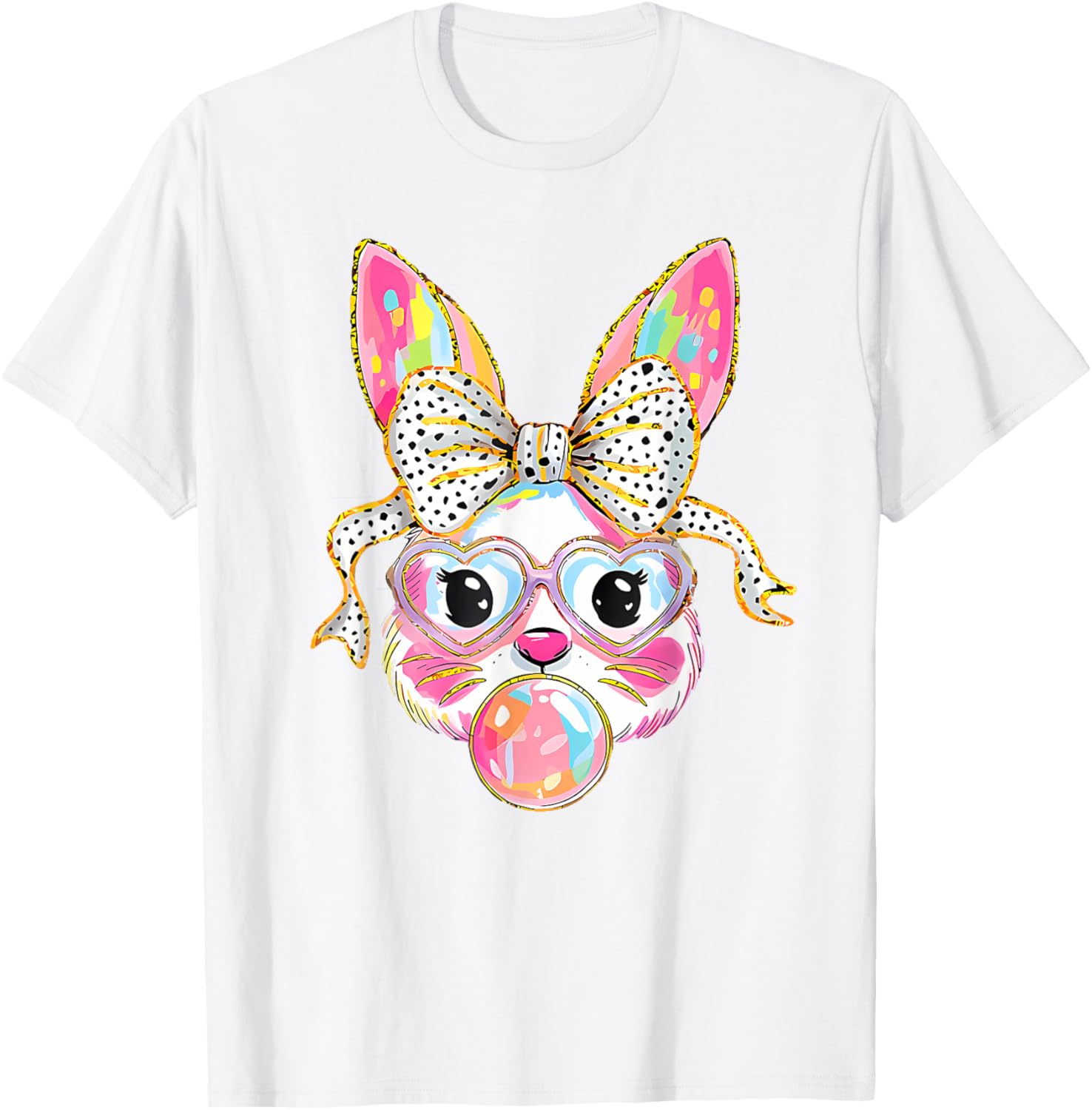 Dy Cute Bunny Face Tie Dye Glasses Coquette Bow Easter Day T-Shirt