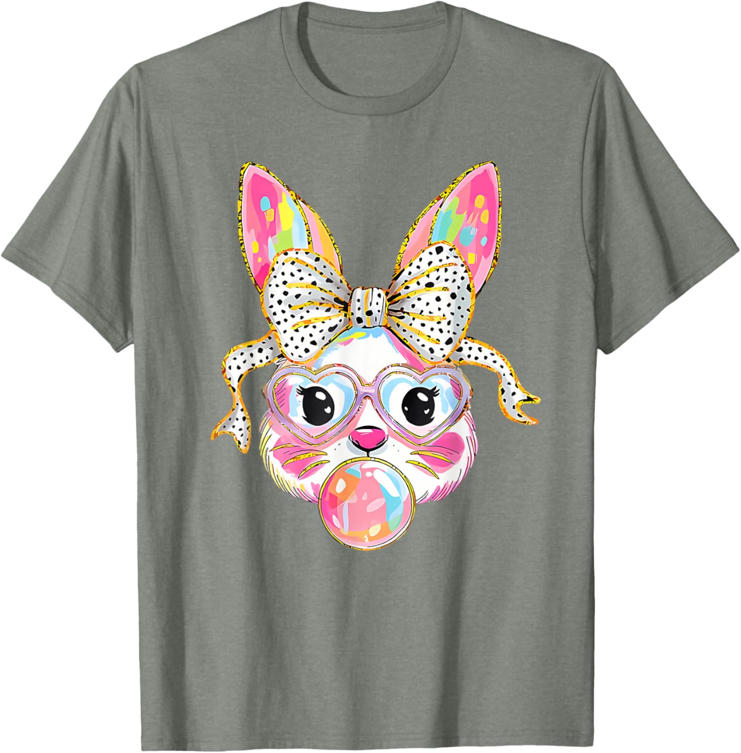 Dy Cute Bunny Face Tie Dye Glasses Coquette Bow Easter Day T-Shirt