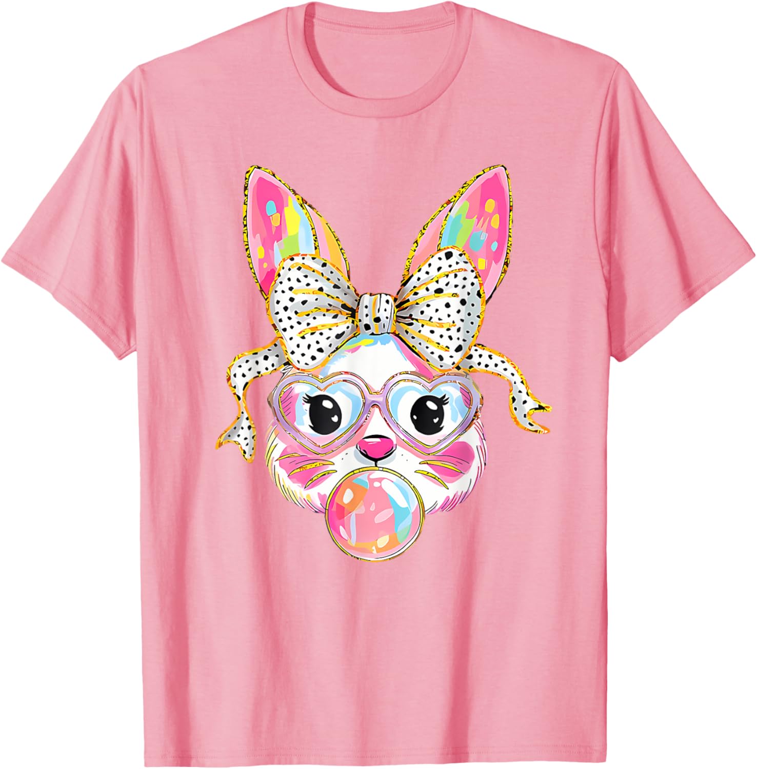 Dy Cute Bunny Face Tie Dye Glasses Coquette Bow Easter Day T-Shirt