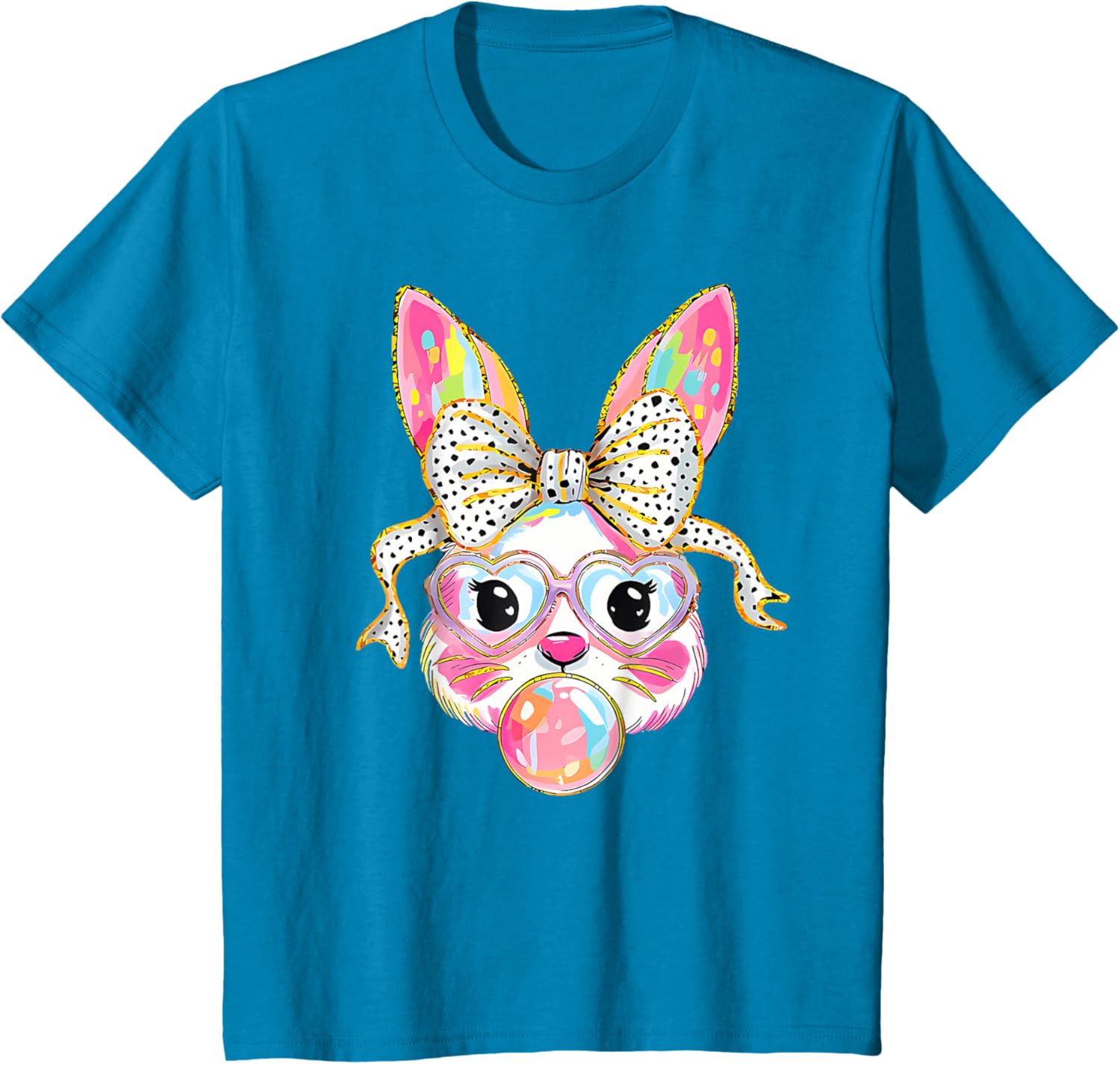 Dy Cute Bunny Face Tie Dye Glasses Coquette Bow Easter Day T-Shirt