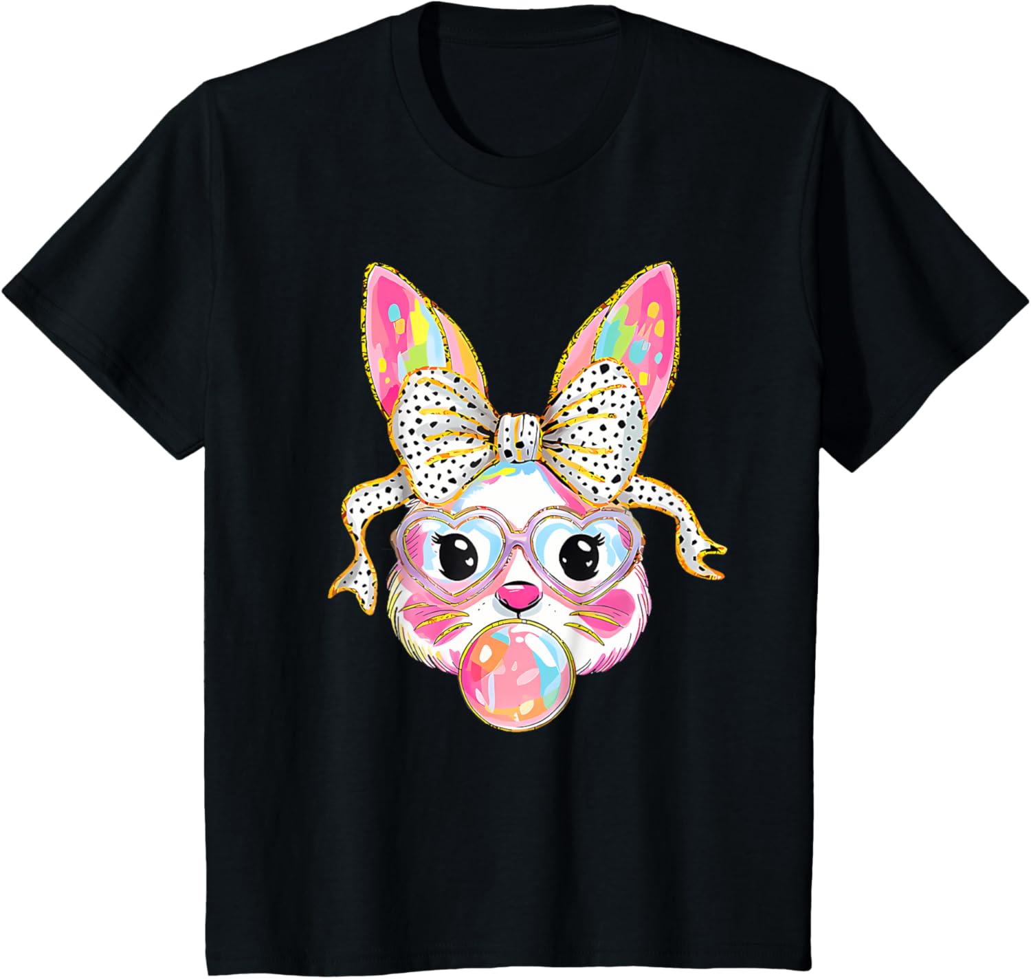 Dy Cute Bunny Face Tie Dye Glasses Coquette Bow Easter Day T-Shirt