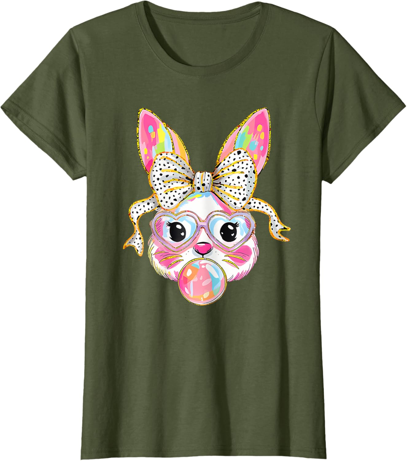 Dy Cute Bunny Face Tie Dye Glasses Coquette Bow Easter Day T-Shirt