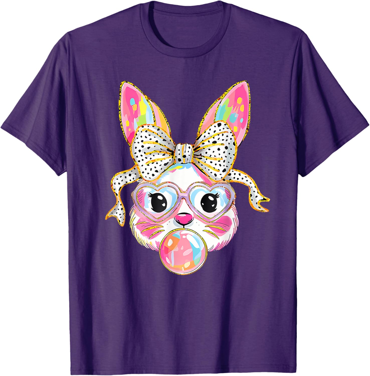 Dy Cute Bunny Face Tie Dye Glasses Coquette Bow Easter Day T-Shirt