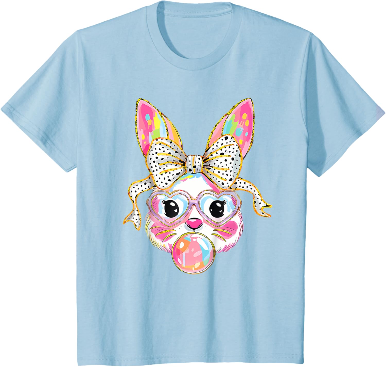 Dy Cute Bunny Face Tie Dye Glasses Coquette Bow Easter Day T-Shirt