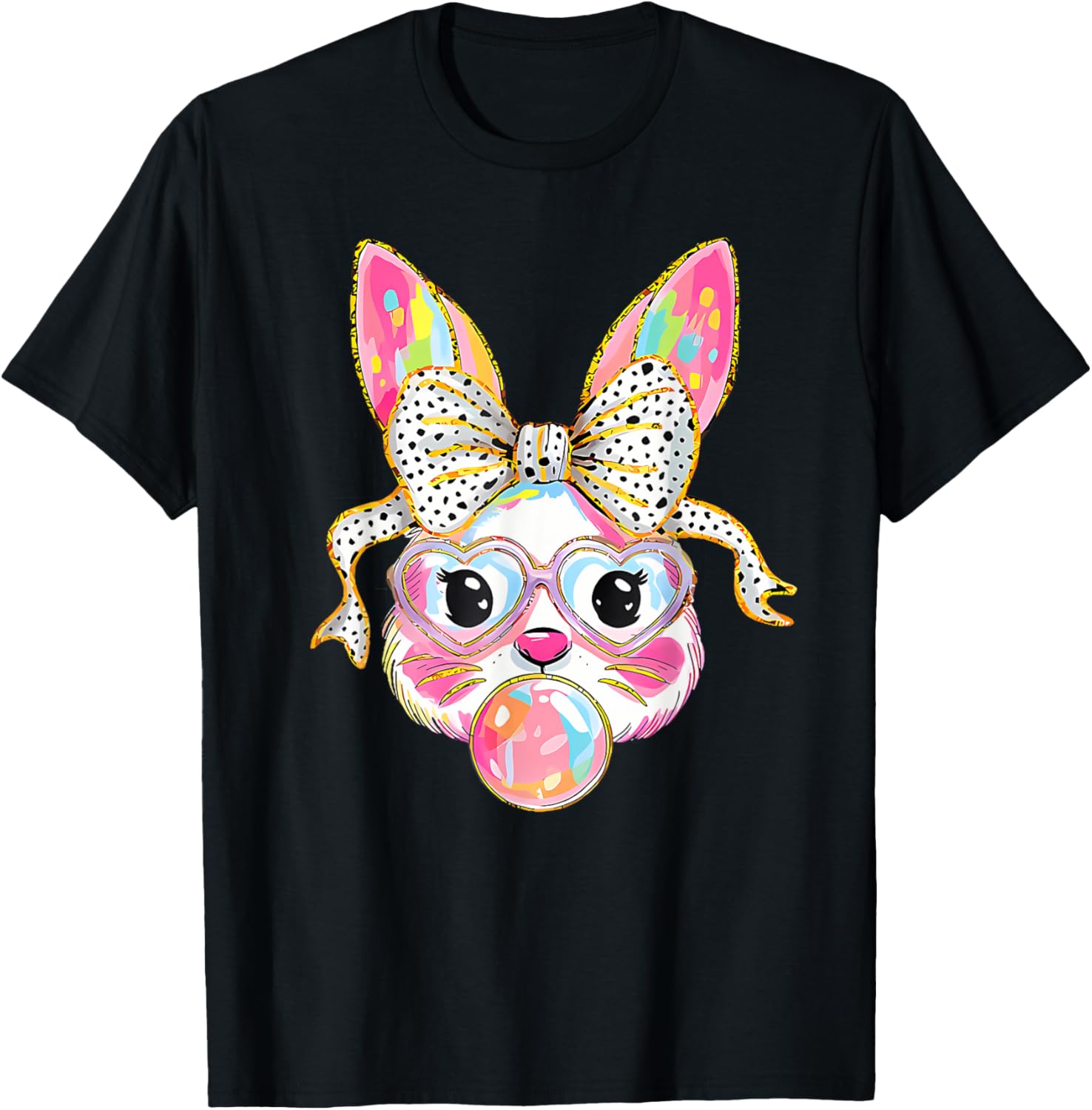 Dy Cute Bunny Face Tie Dye Glasses Coquette Bow Easter Day T-Shirt