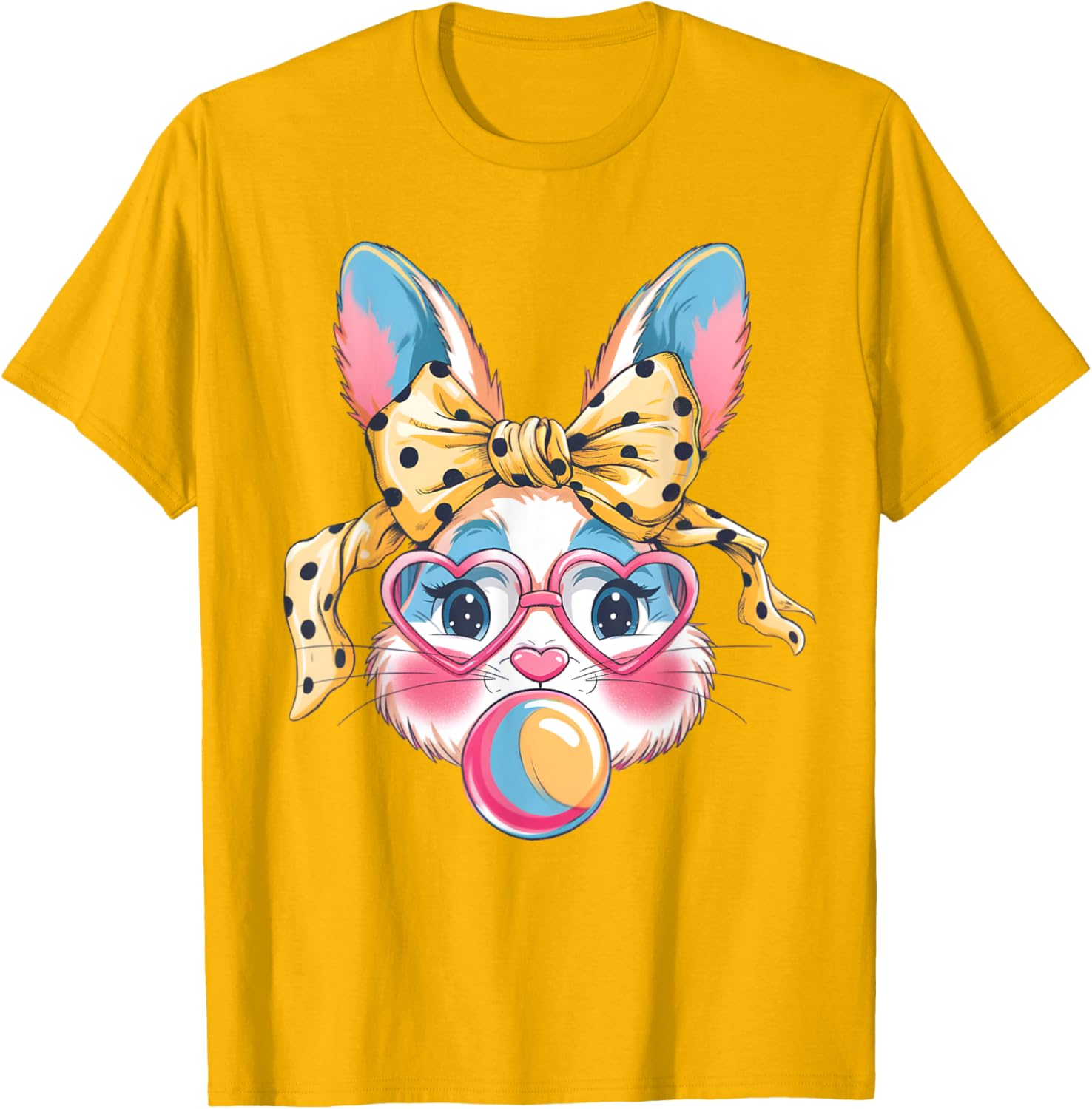 Dy Cute Bunny Face Tie Dye Glasses Easter Bunny Coquette Bow T-Shirt