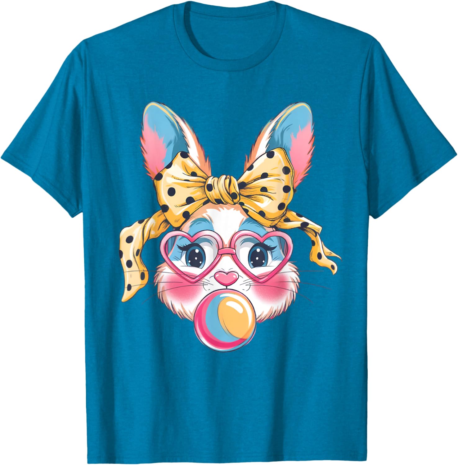 Dy Cute Bunny Face Tie Dye Glasses Easter Bunny Coquette Bow T-Shirt