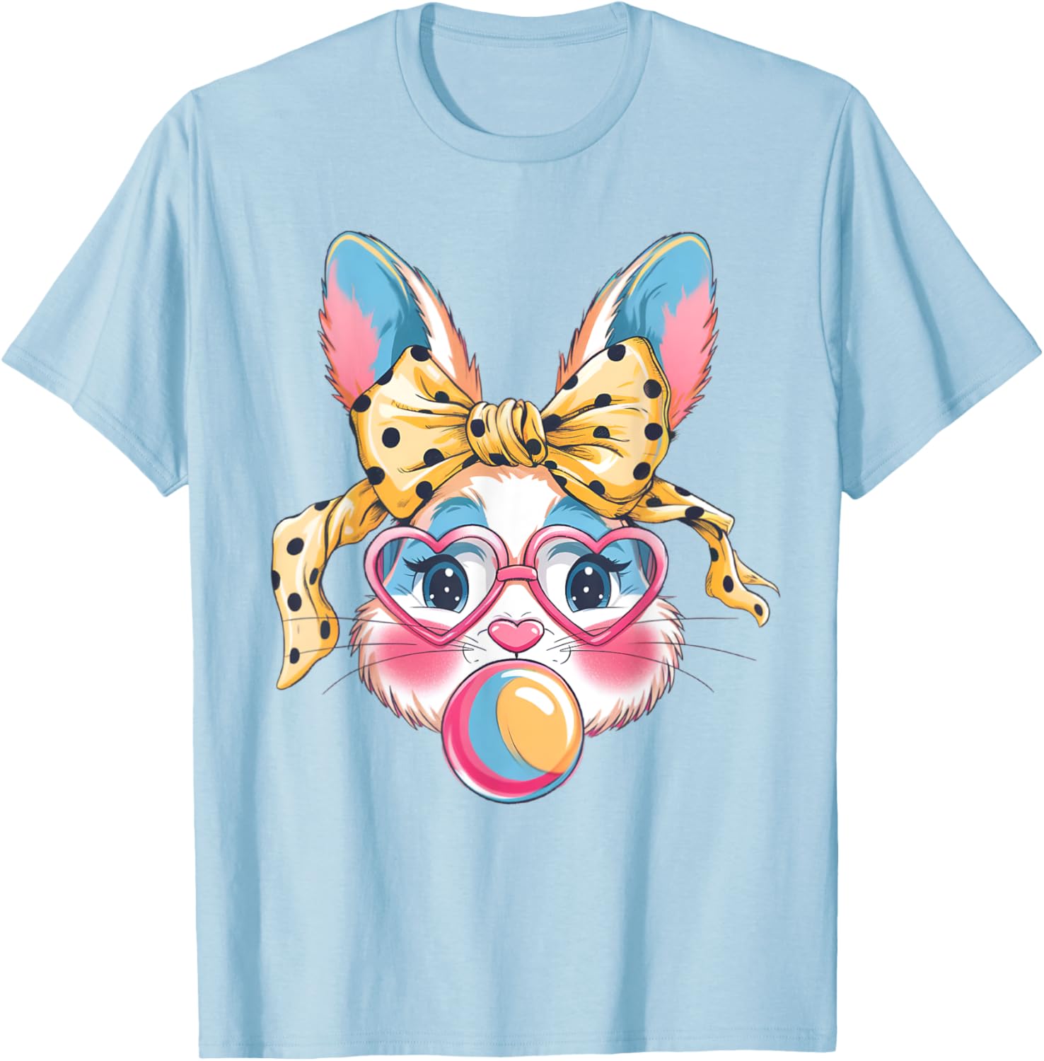 Dy Cute Bunny Face Tie Dye Glasses Easter Bunny Coquette Bow T-Shirt