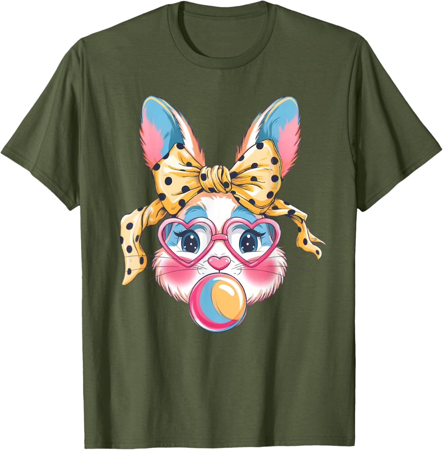 Dy Cute Bunny Face Tie Dye Glasses Easter Bunny Coquette Bow T-Shirt