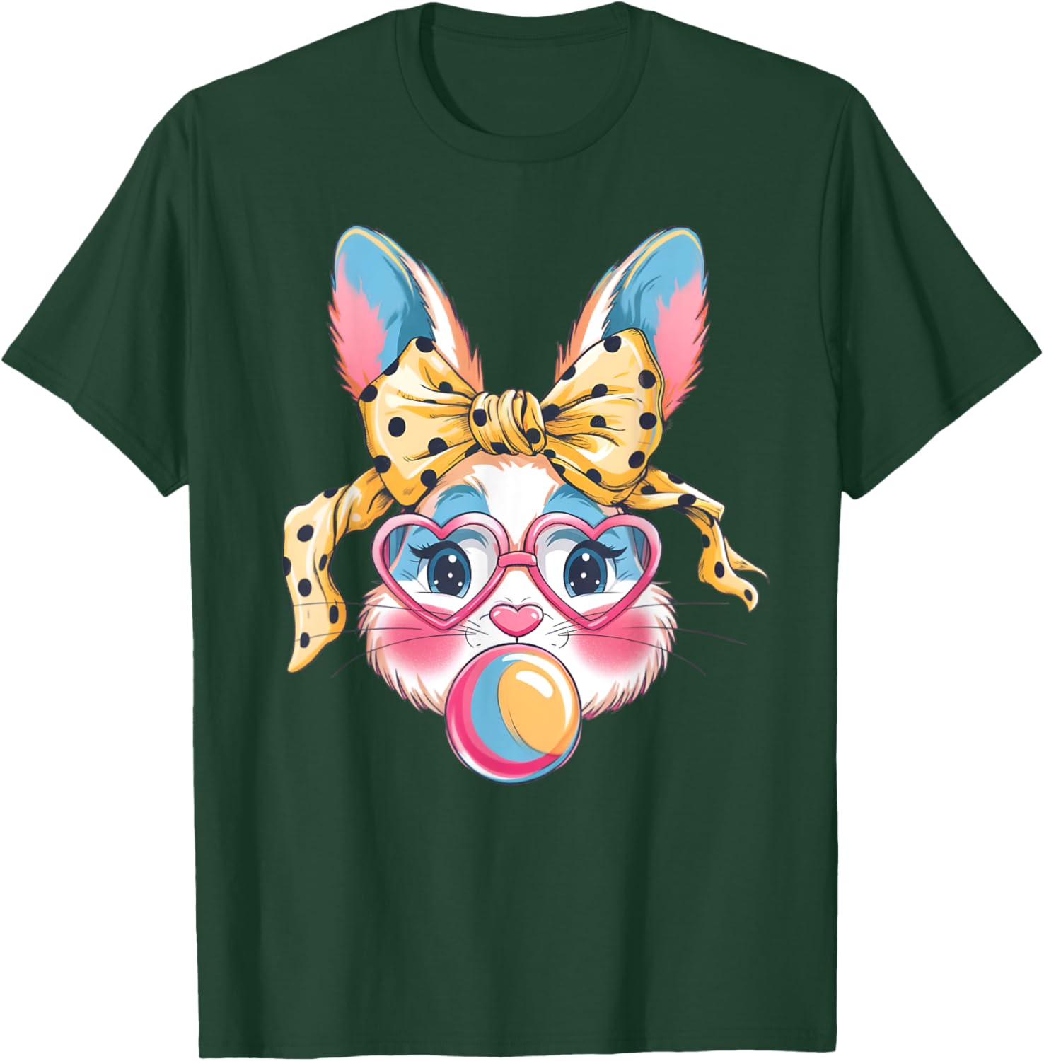 Dy Cute Bunny Face Tie Dye Glasses Easter Bunny Coquette Bow T-Shirt