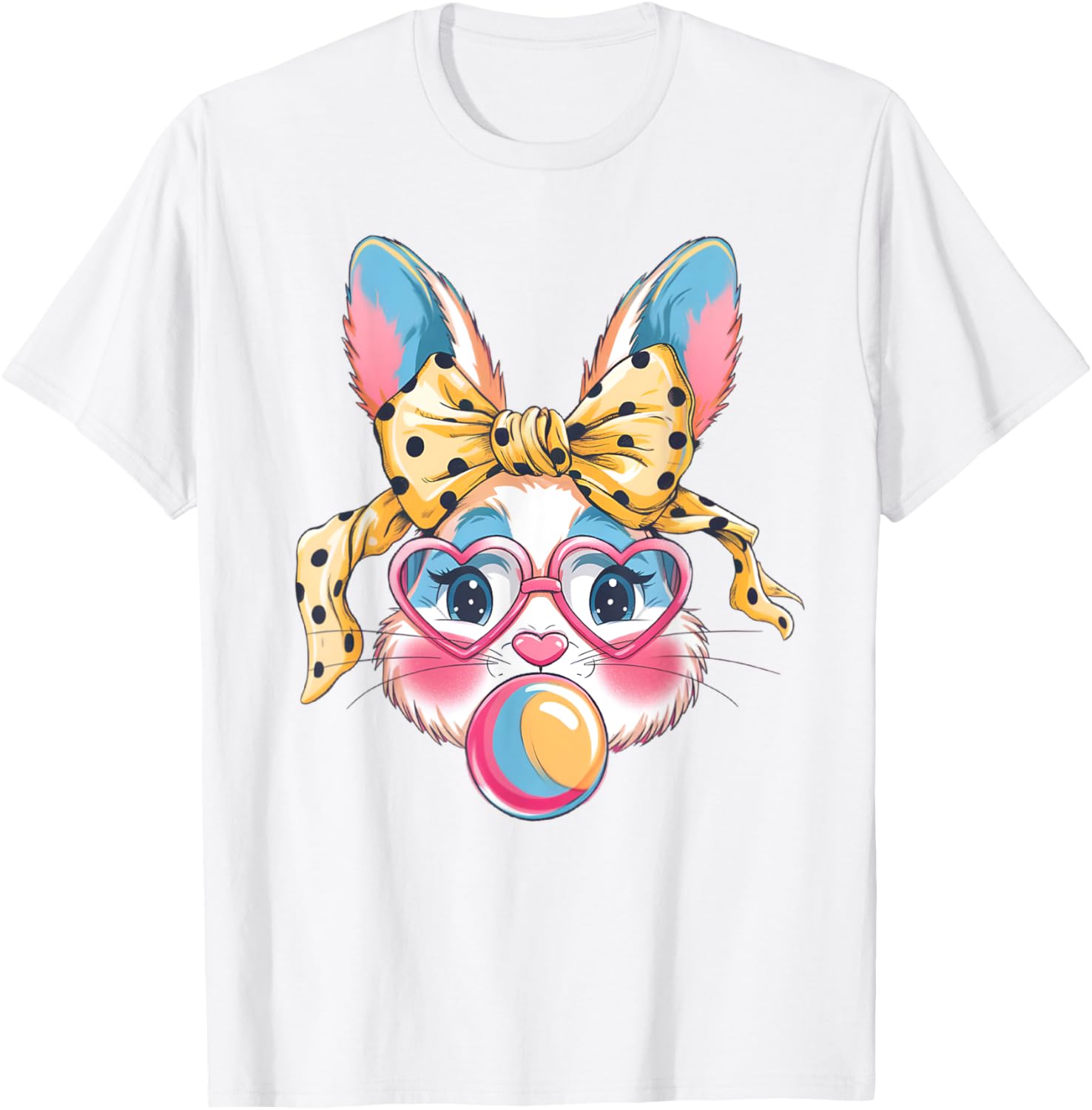 Dy Cute Bunny Face Tie Dye Glasses Easter Bunny Coquette Bow T-Shirt