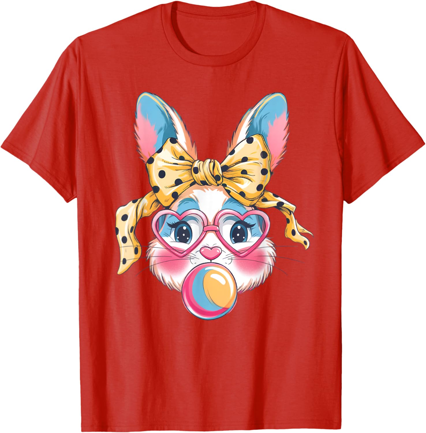 Dy Cute Bunny Face Tie Dye Glasses Easter Bunny Coquette Bow T-Shirt