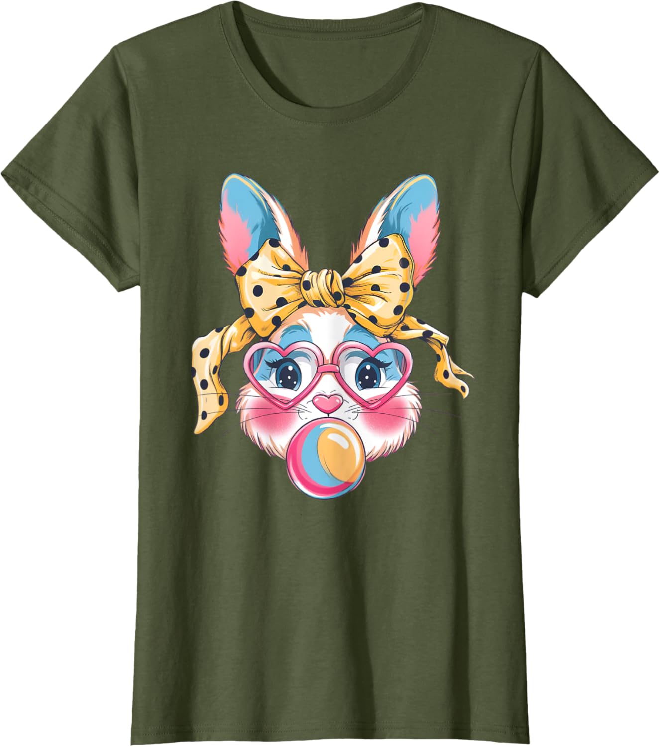 Dy Cute Bunny Face Tie Dye Glasses Easter Bunny Coquette Bow T-Shirt