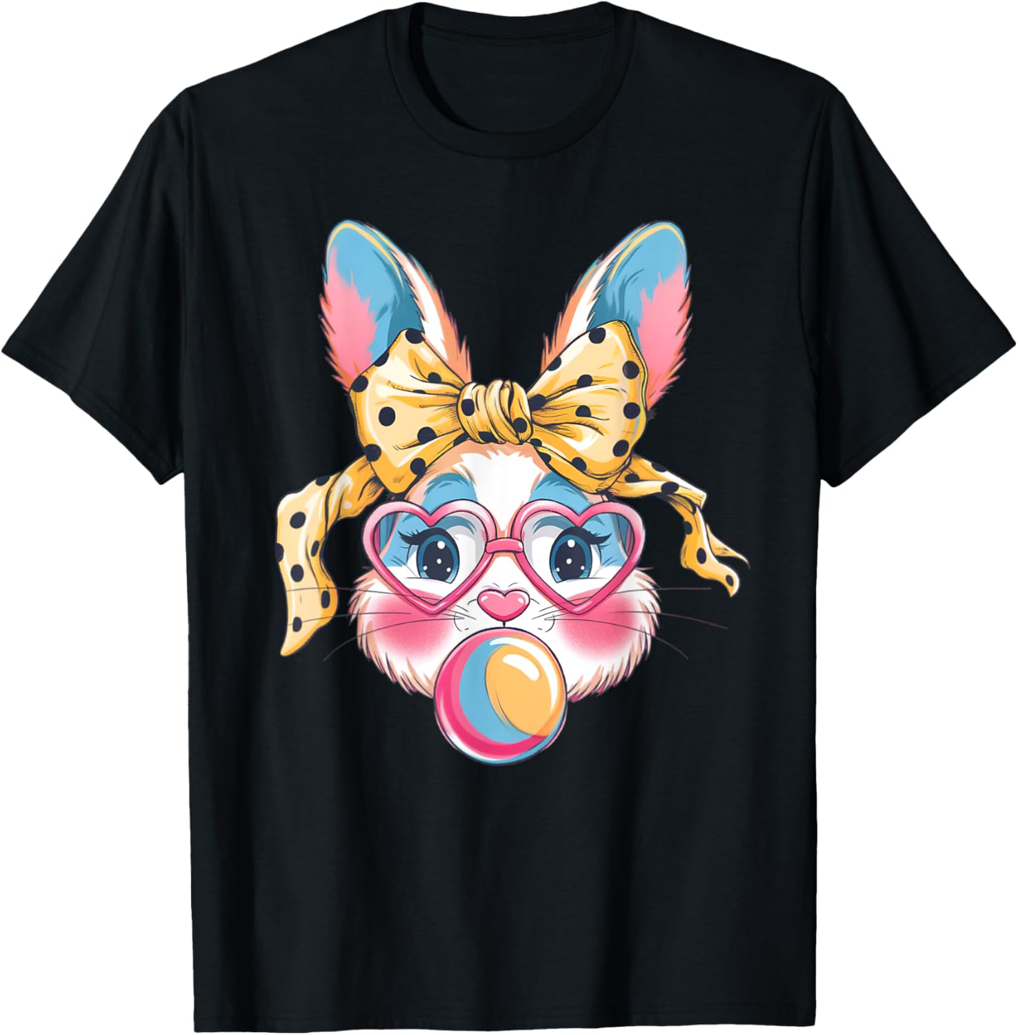 Dy Cute Bunny Face Tie Dye Glasses Easter Bunny Coquette Bow T-Shirt