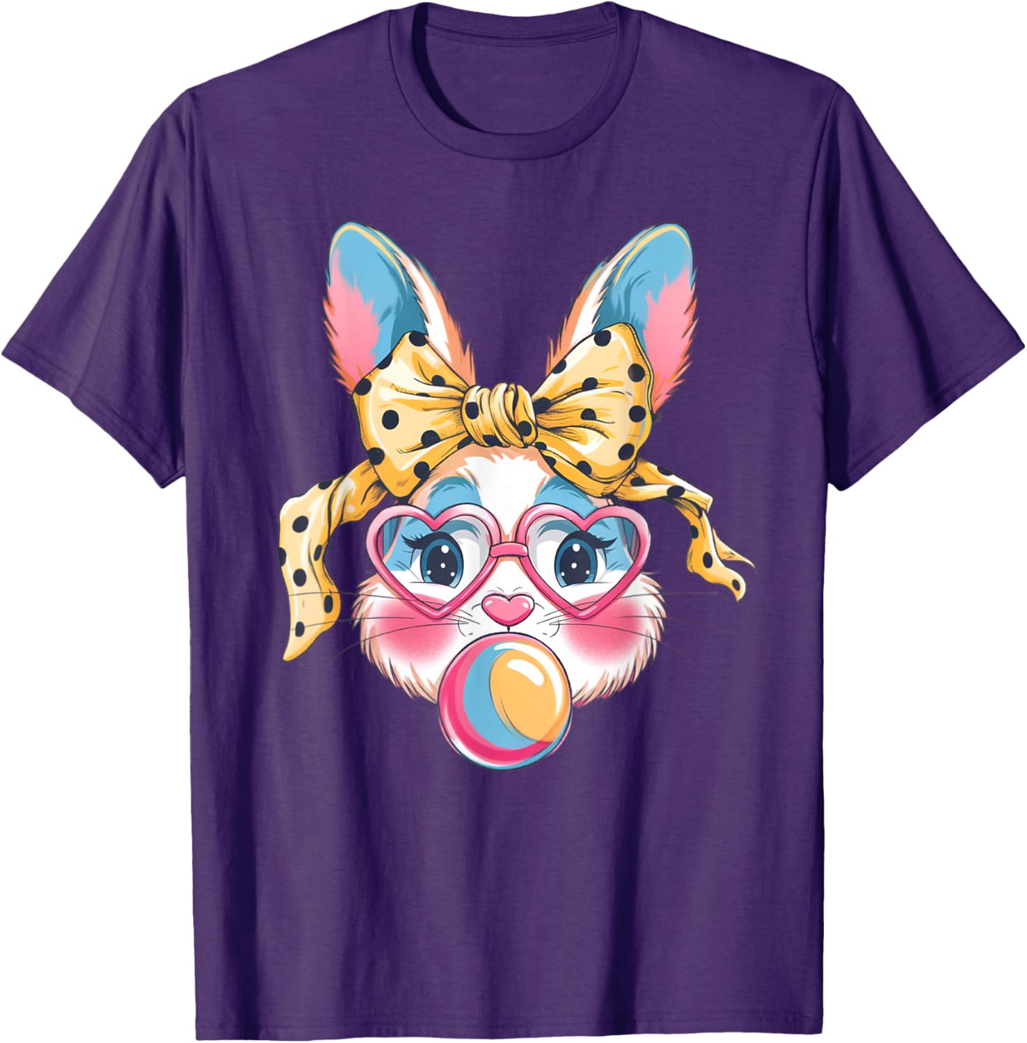 Dy Cute Bunny Face Tie Dye Glasses Easter Bunny Coquette Bow T-Shirt