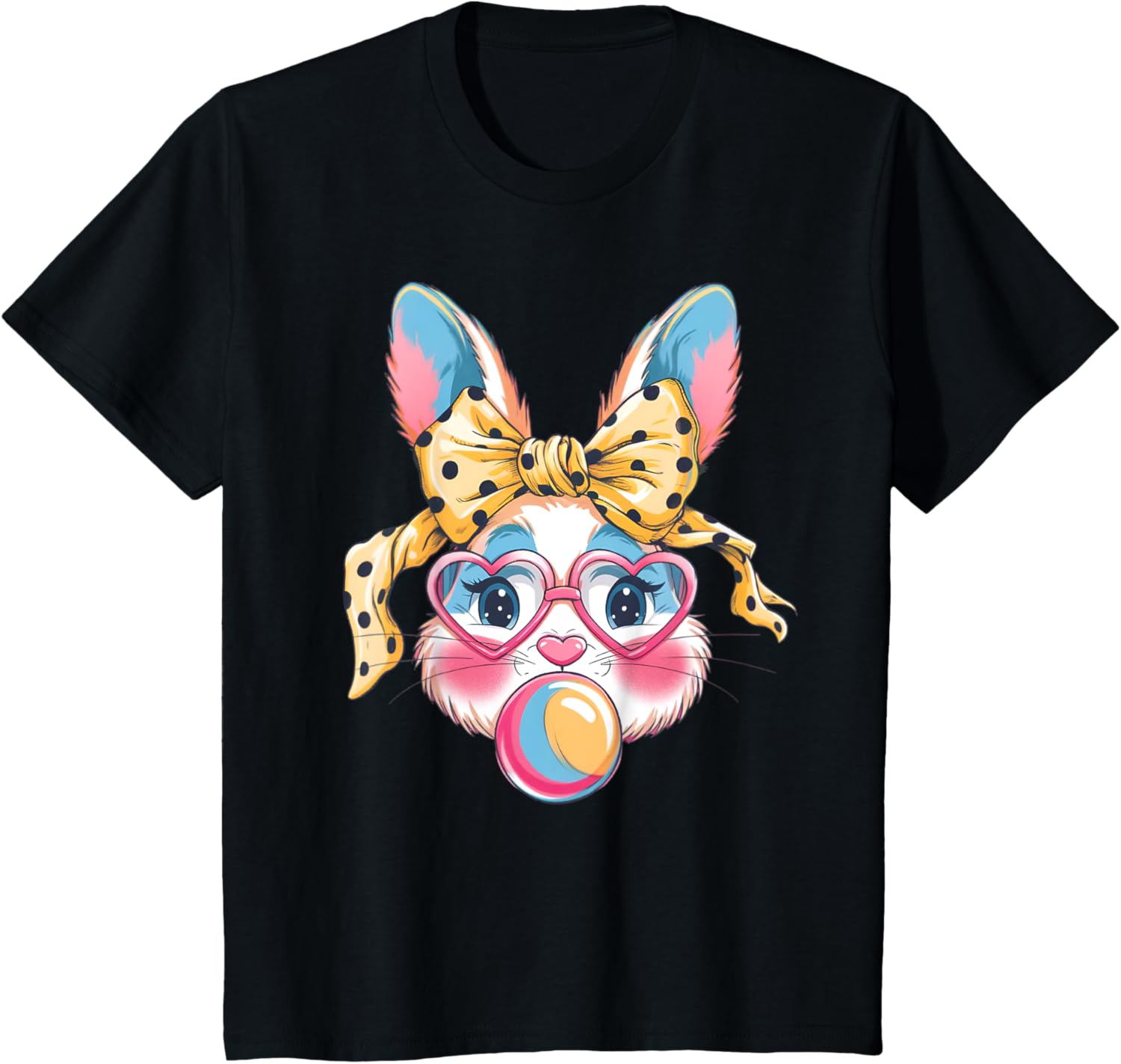 Dy Cute Bunny Face Tie Dye Glasses Easter Bunny Coquette Bow T-Shirt