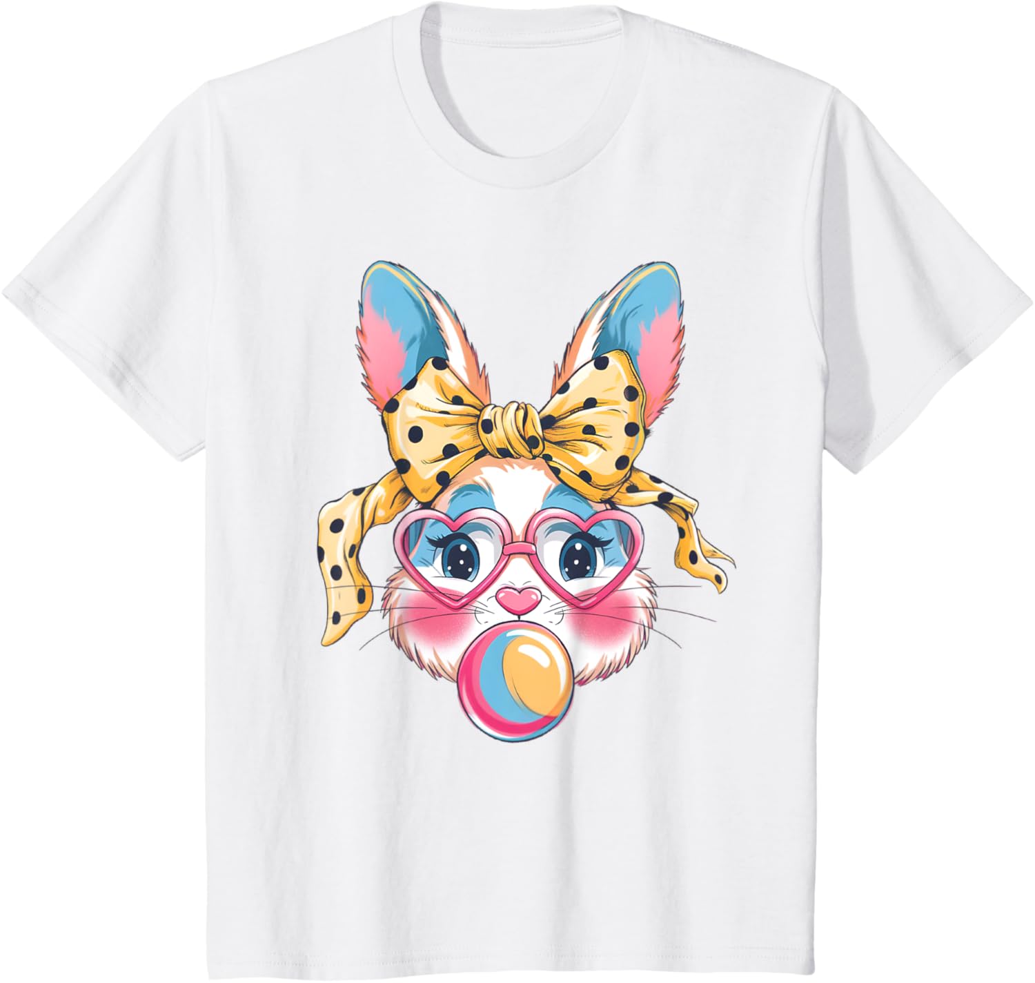 Dy Cute Bunny Face Tie Dye Glasses Easter Bunny Coquette Bow T-Shirt