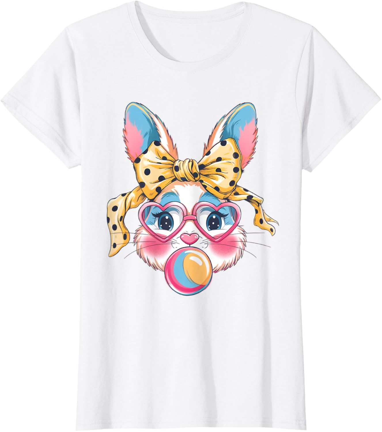 Dy Cute Bunny Face Tie Dye Glasses Easter Bunny Coquette Bow T-Shirt